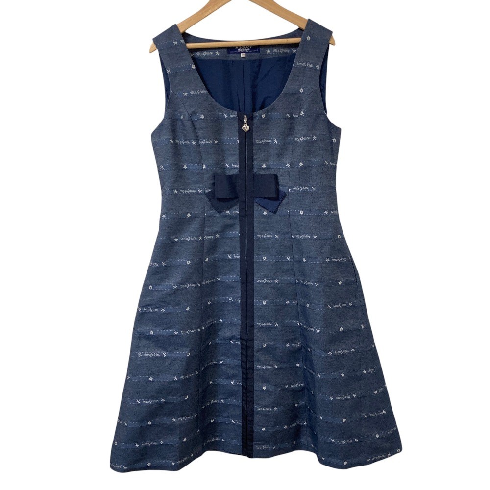 M’SGRACY Camellia Zip Jumper Skirt Dress TD-011132 Size 38 Navy Women USED