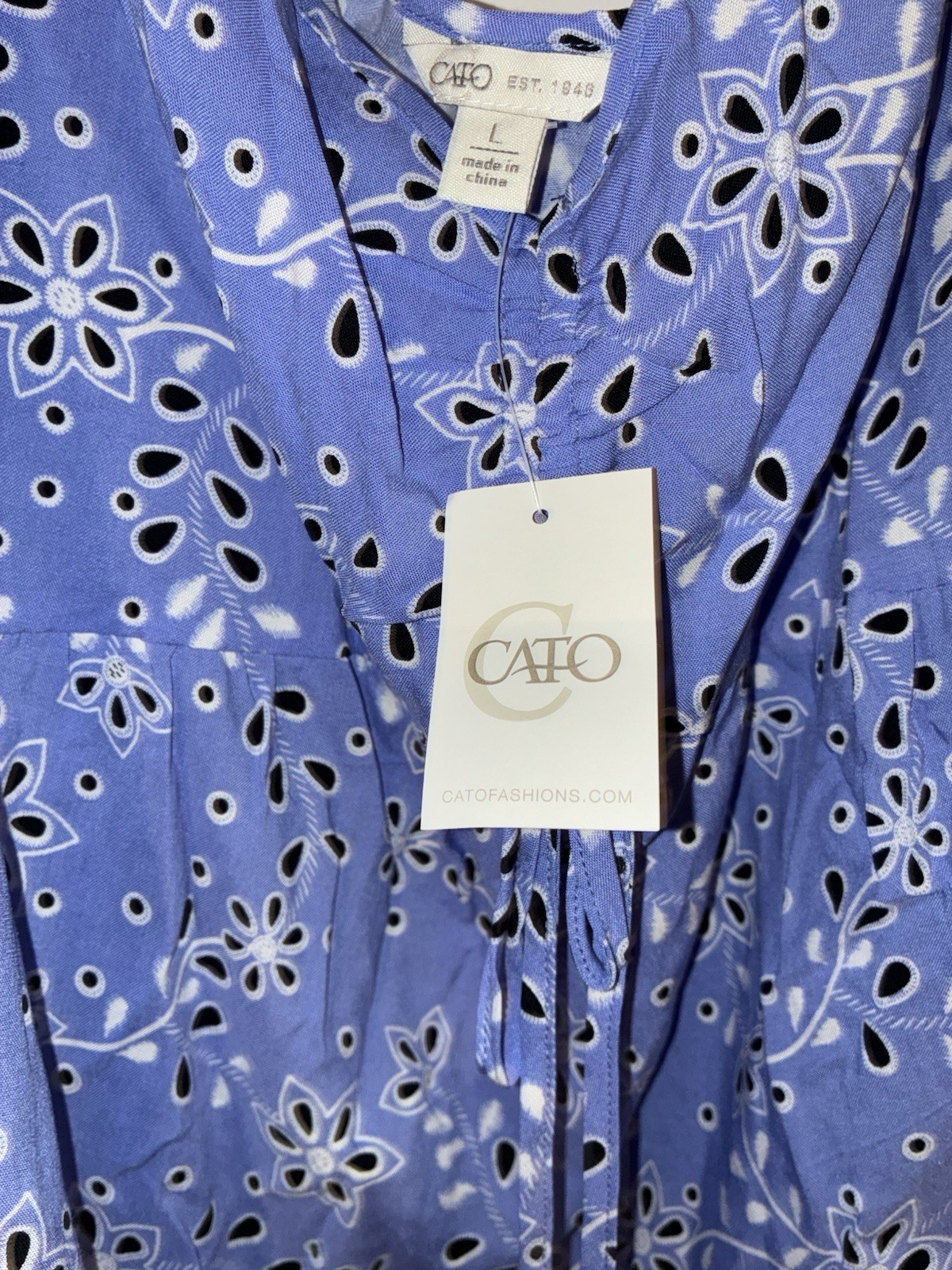 Cato Periwinkle Blue Floral Eyelet Lace Blouse Women’s Large