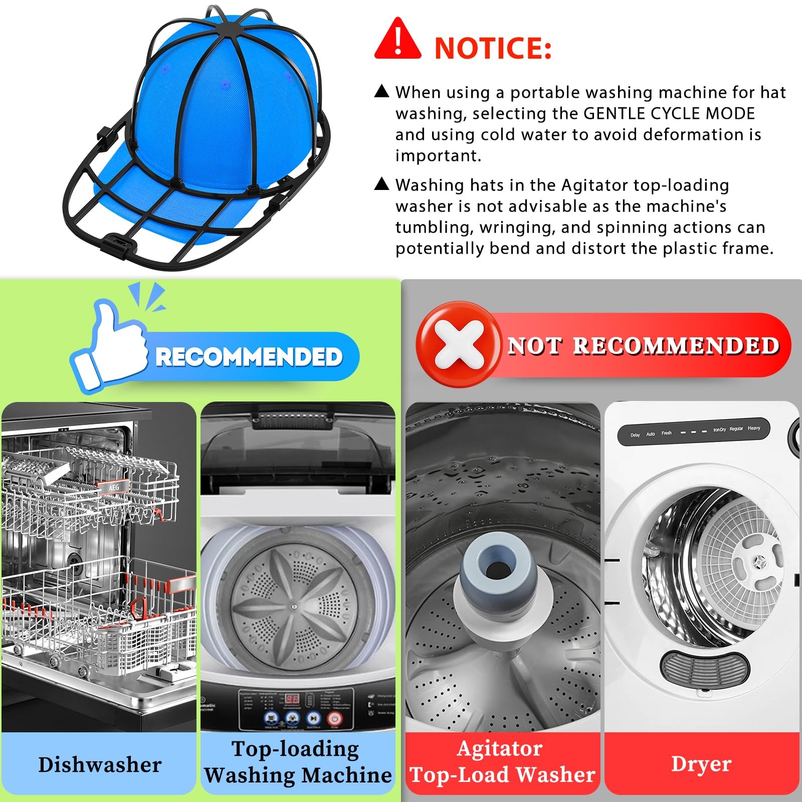 Eiito Hat Washer for Washing Machine – Cleaner 13 x 8.6 x 5.9 inches, black