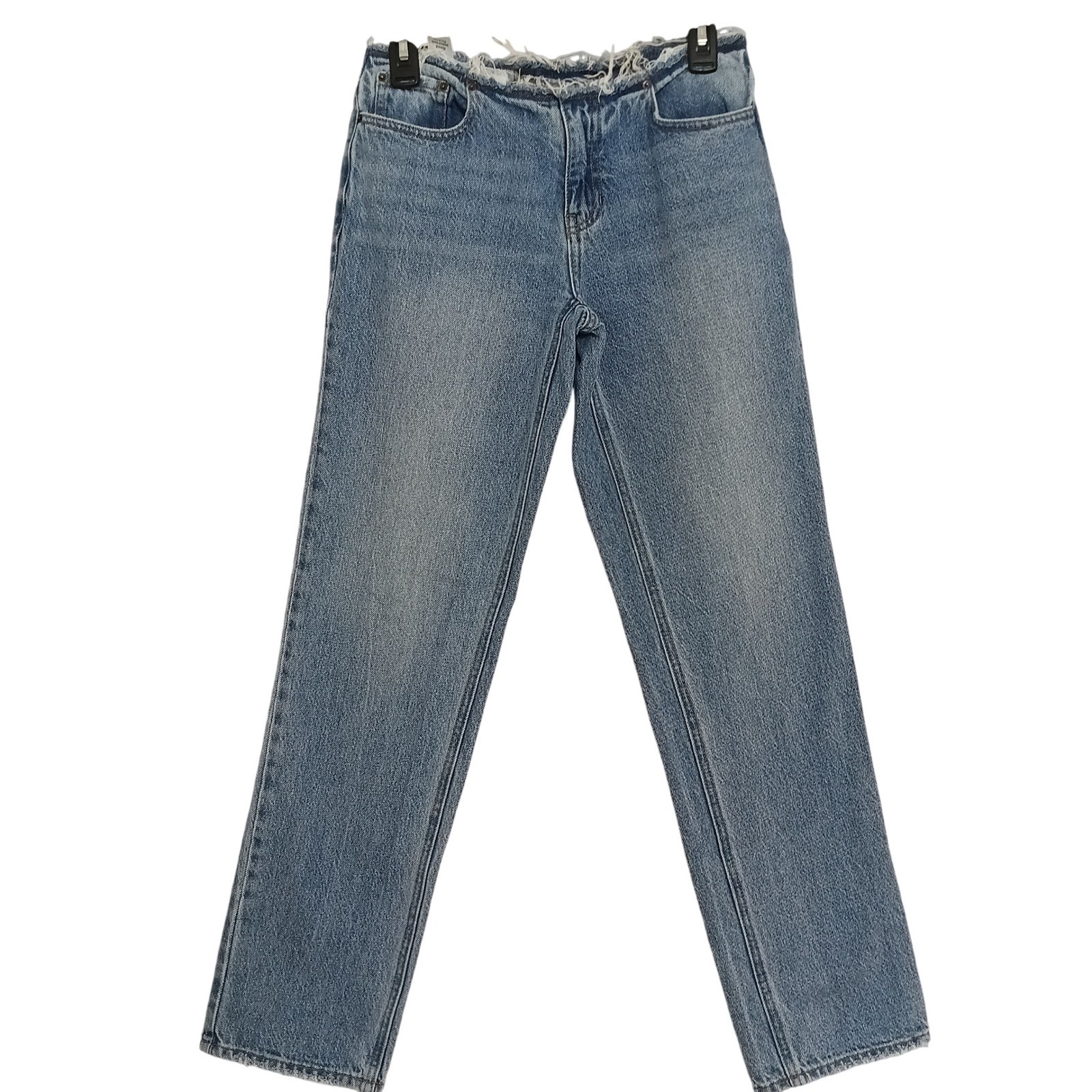 H&M 90s Low Rise Jean Womens 25 Blue Excellent Raw Waist Frayed Straight Leg