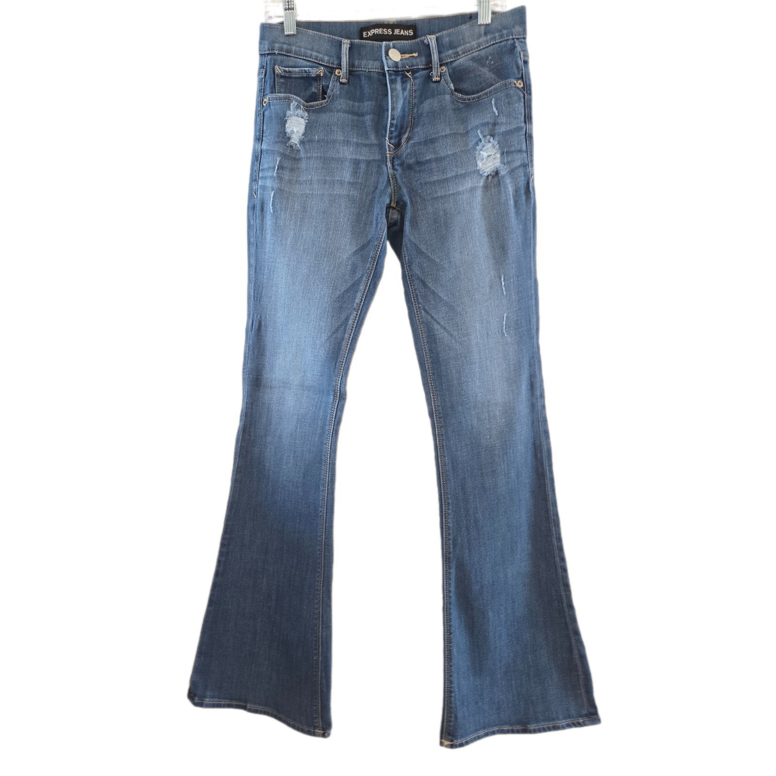 Express Mia Slim Flare Jeans | Distressed Medium Wash | Size 4
