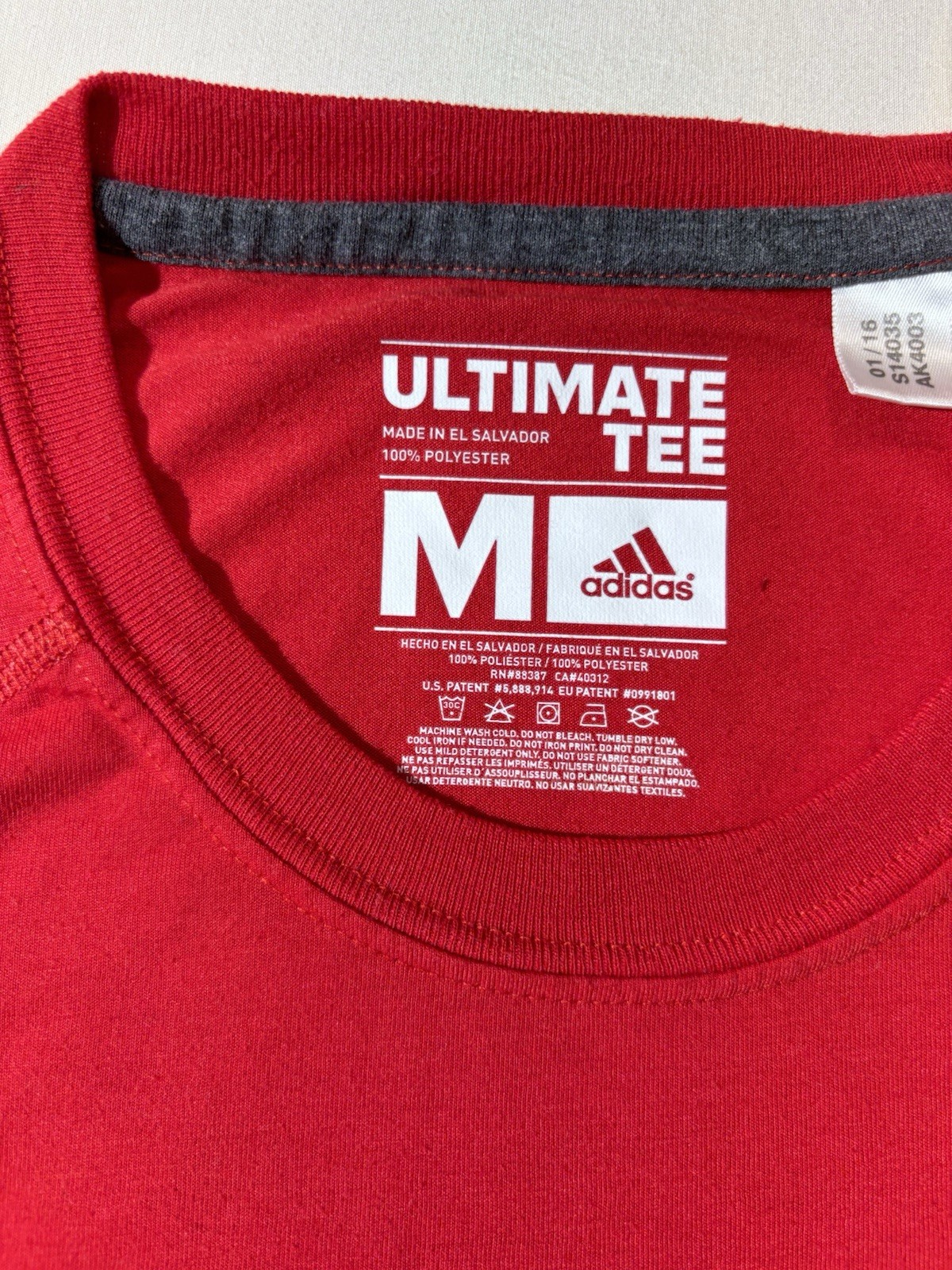 adidas Ultimate Tee Climalite Men’s M Red Short Sleeve Crew Neck Breathable Logo