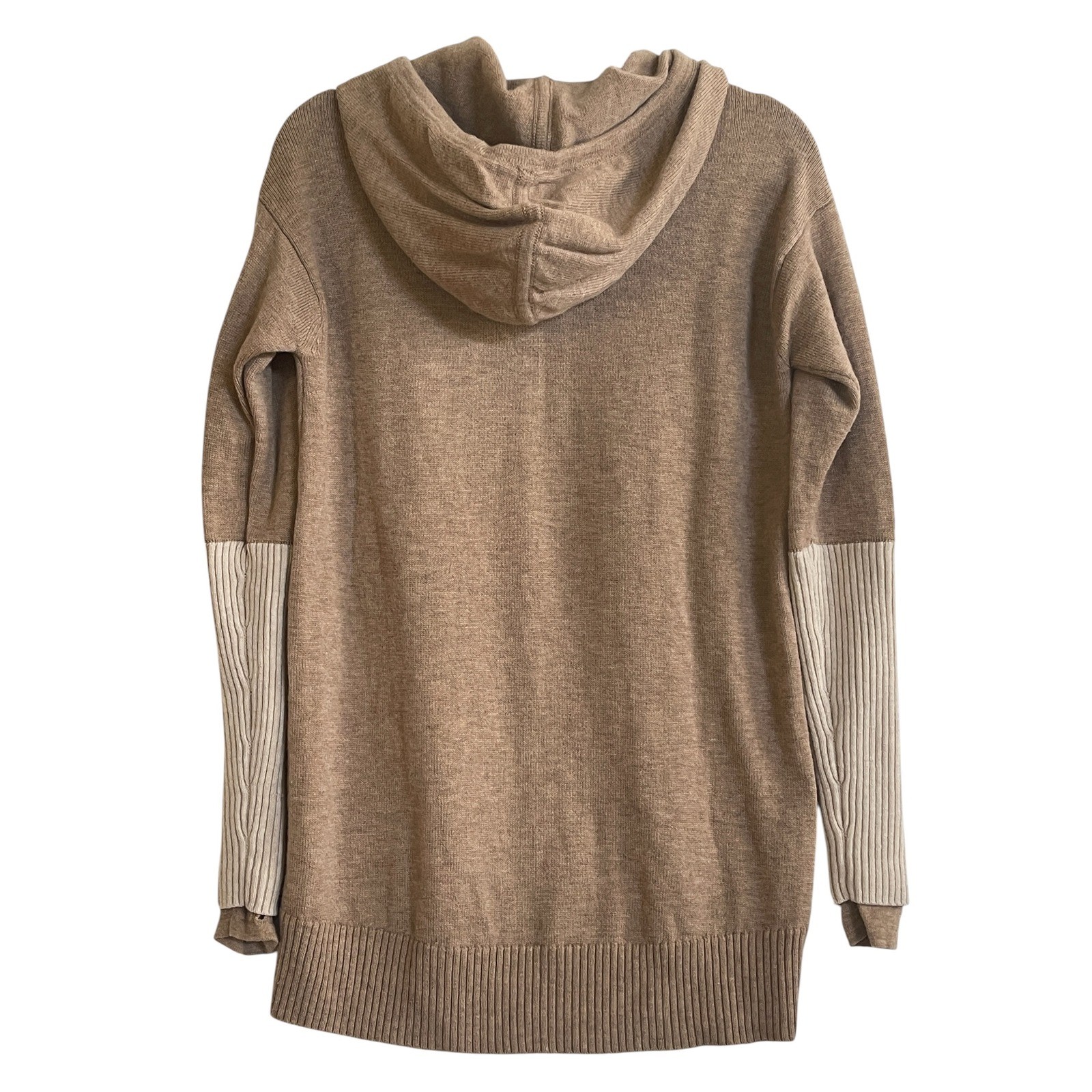 Athleta 100% Wool Sweater Women XXS Hooded Tan Brown Knit Cozy Oversized Top