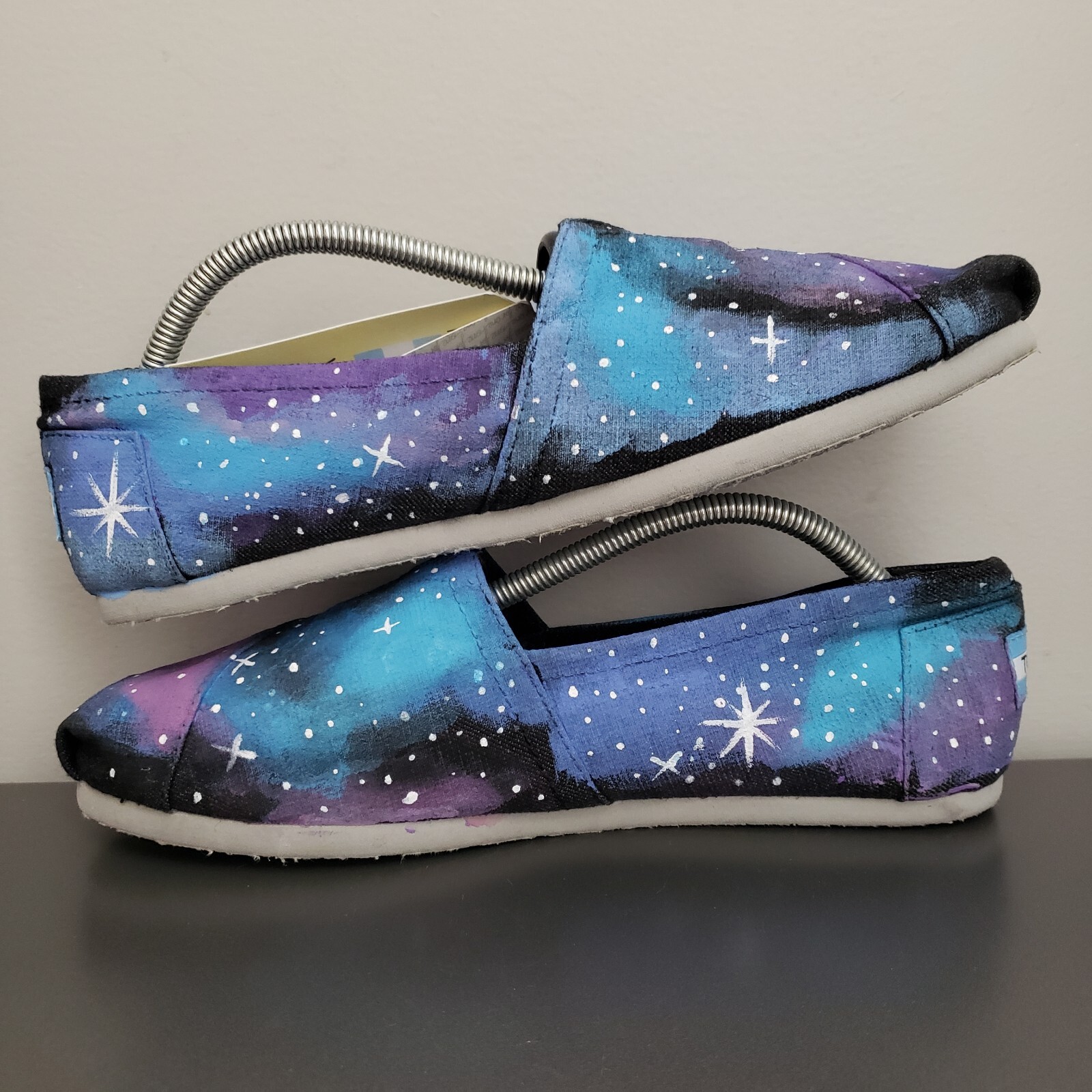 Hand Painted Original Toms Womens 8.5 Night Sky Stars Purple Blue Black Shoes