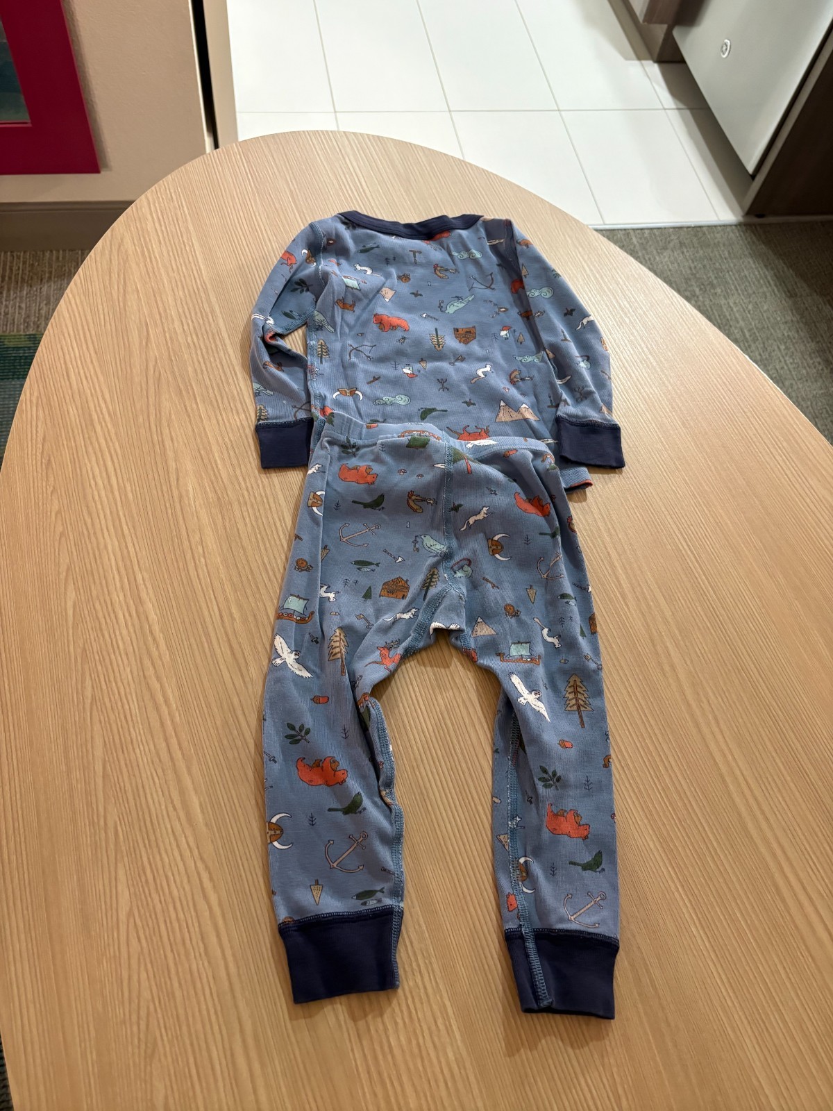 Hanna Andersson Adventure Print Long Johns Pajamas 18-24 Months 80 CM Blue