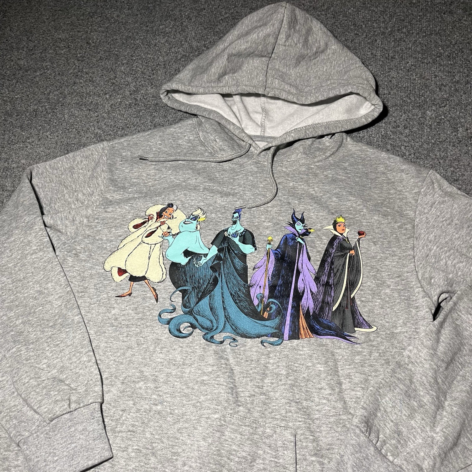 Disney Villains Hoodie Womens Small Gray Pullover Sweatshirt Fleece