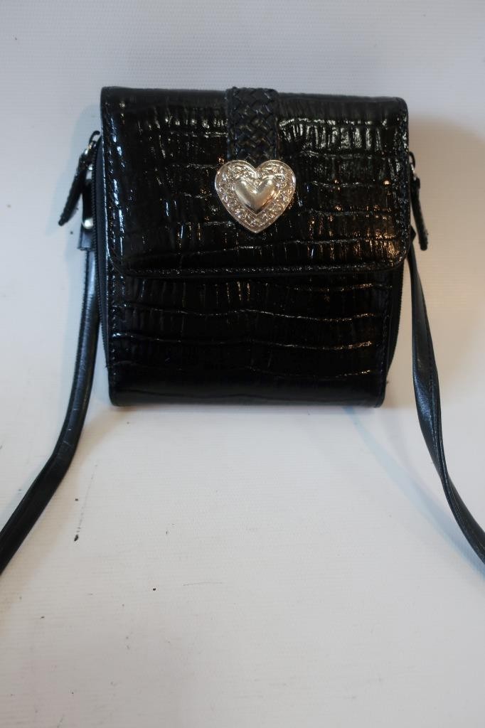 Womens Bloomingdales Black Leather Wallet Crossbody Bag