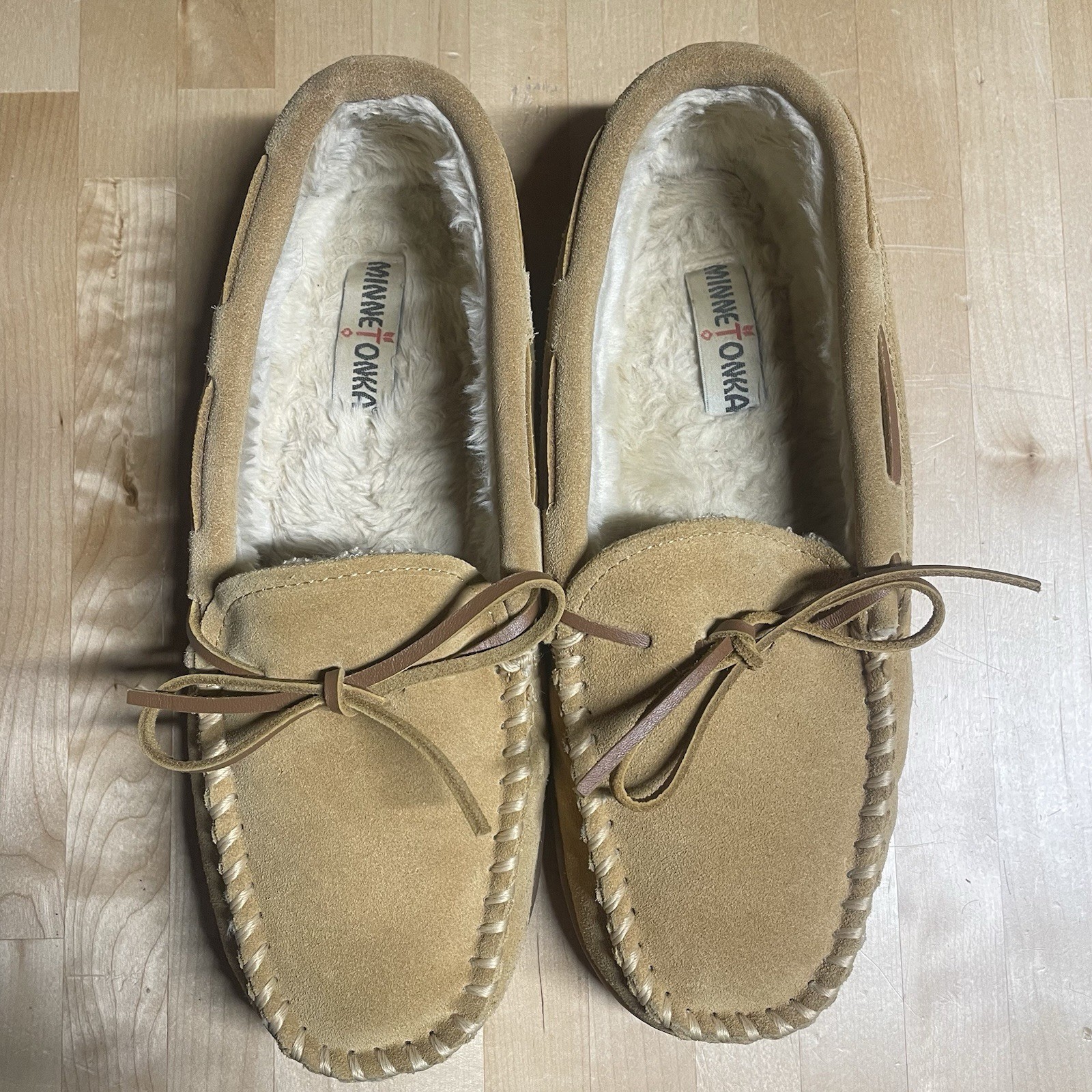 Minnetonka Moccasin Slippers Brown Mens Size 10 Suede Leather Lined