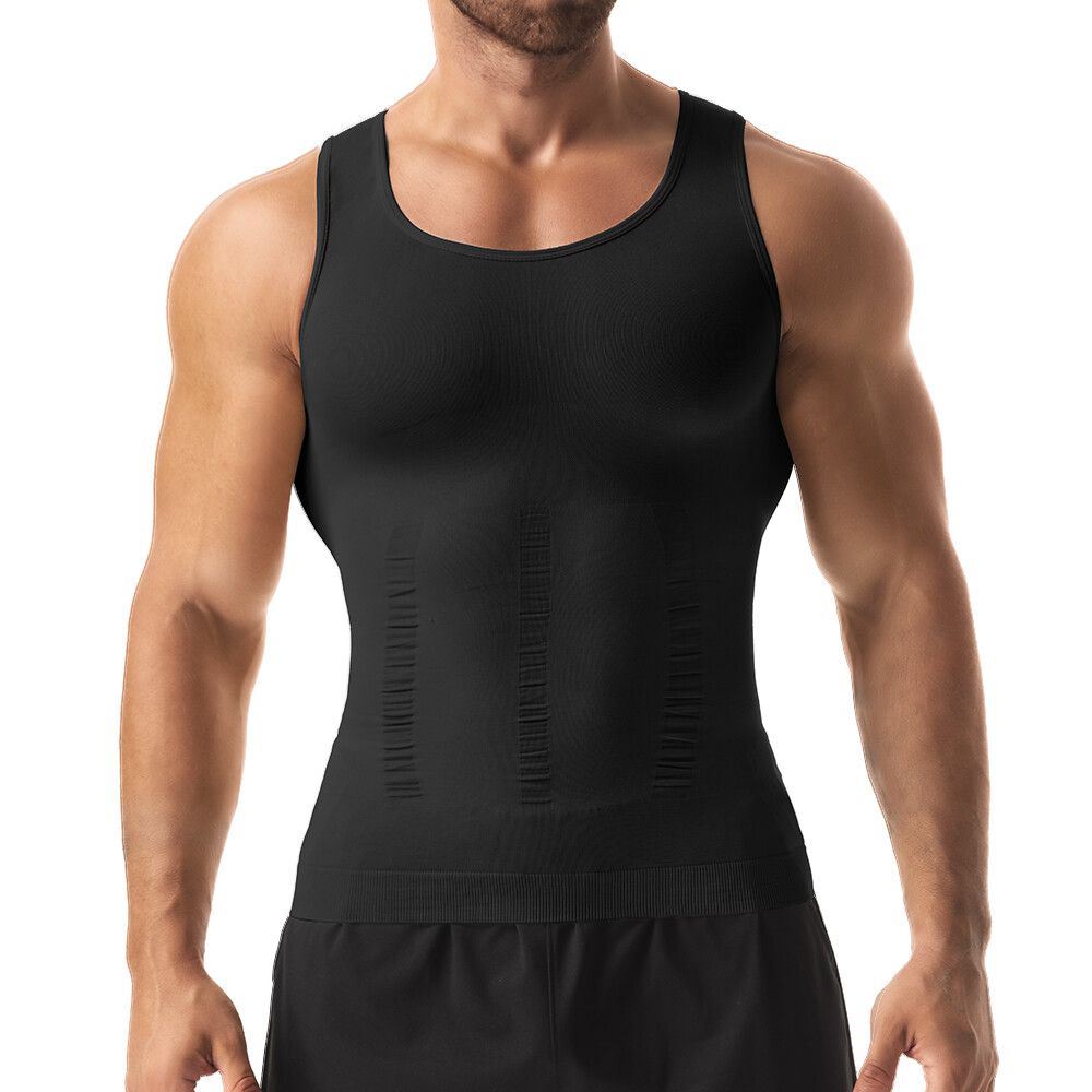 Mens Slimming Body Shaper Belly Chest Compression Vest Girdle T-Shirt / Tank Top
