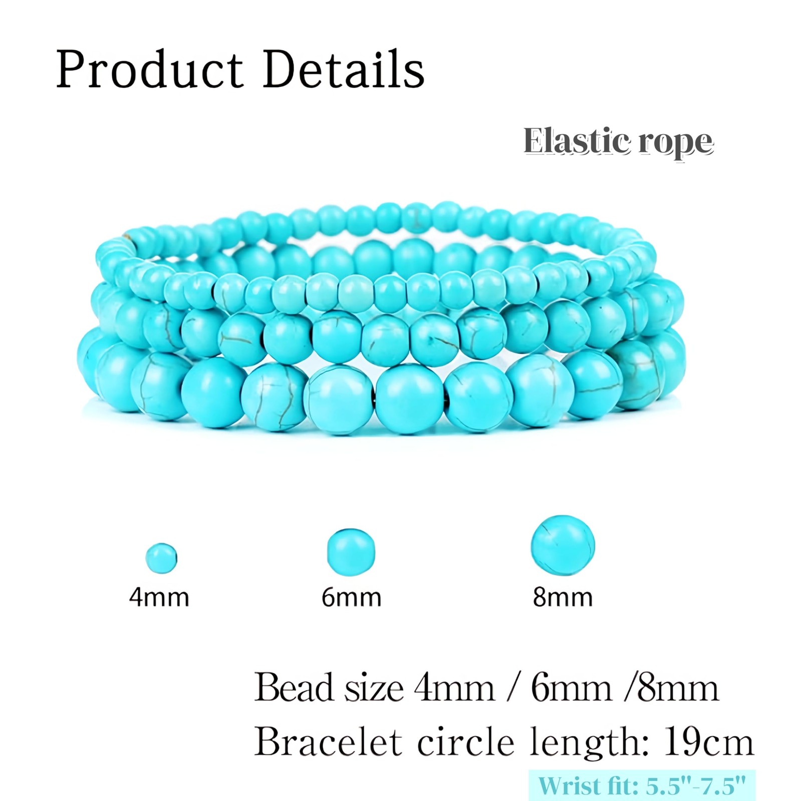 CINSKYING 3Pcs Healing Crystal Turquoise Bracelets for 7.48 in, T1-Turquoise