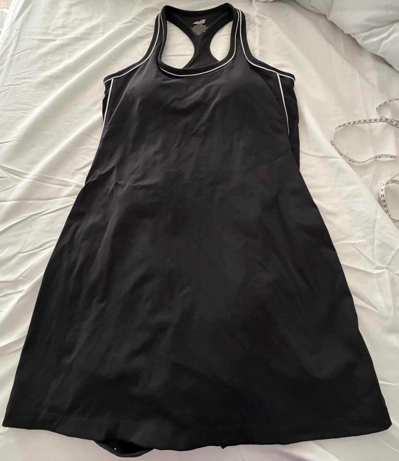 Avia Womens Black/White Solid Racerback Tank Dress Scoop Neck Short Logo L