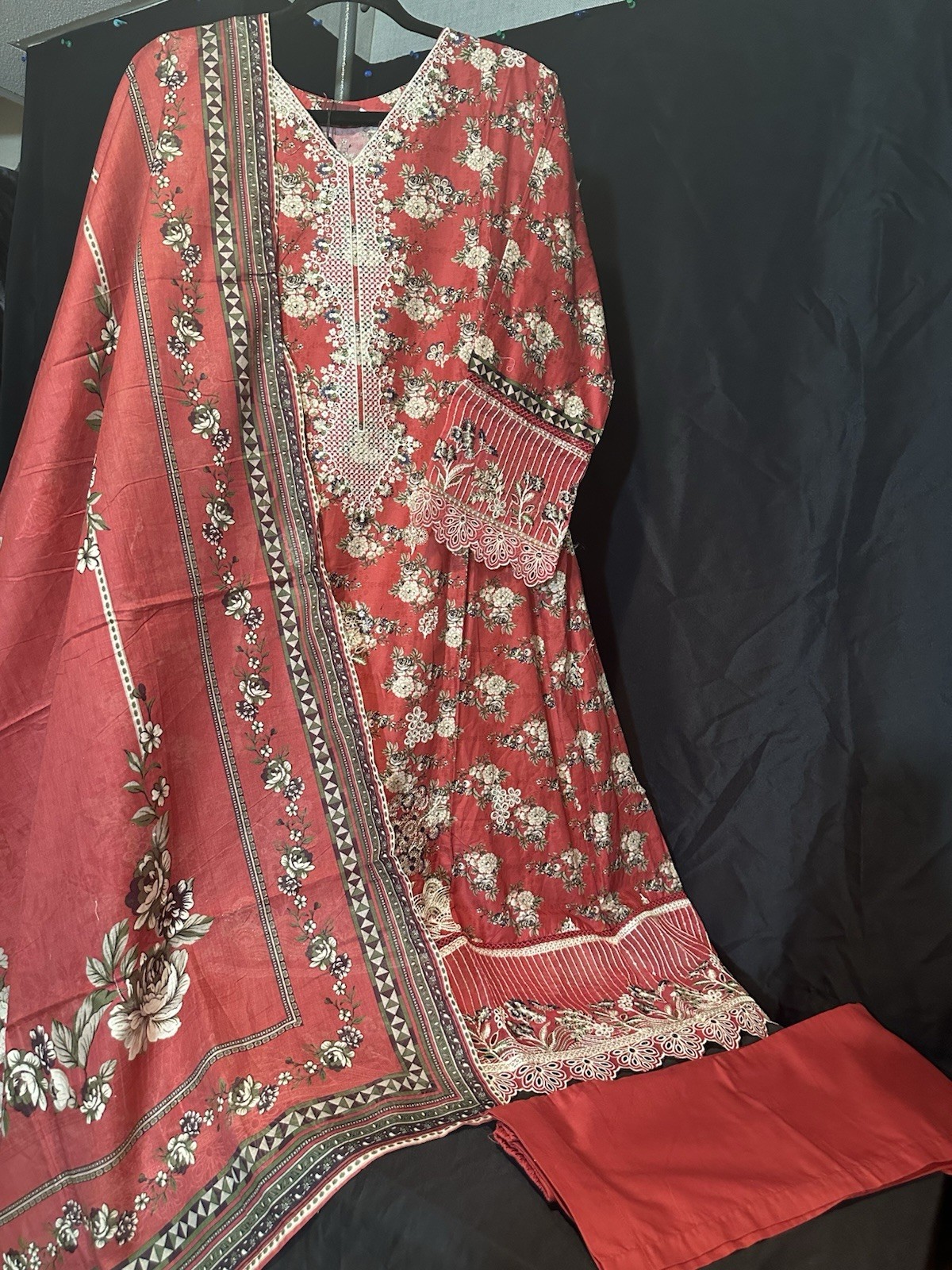 Bin Saeed Lawn Cotton 3 Pc Suit- Premium Cut Work Emb- Aline Style-M & L – $44