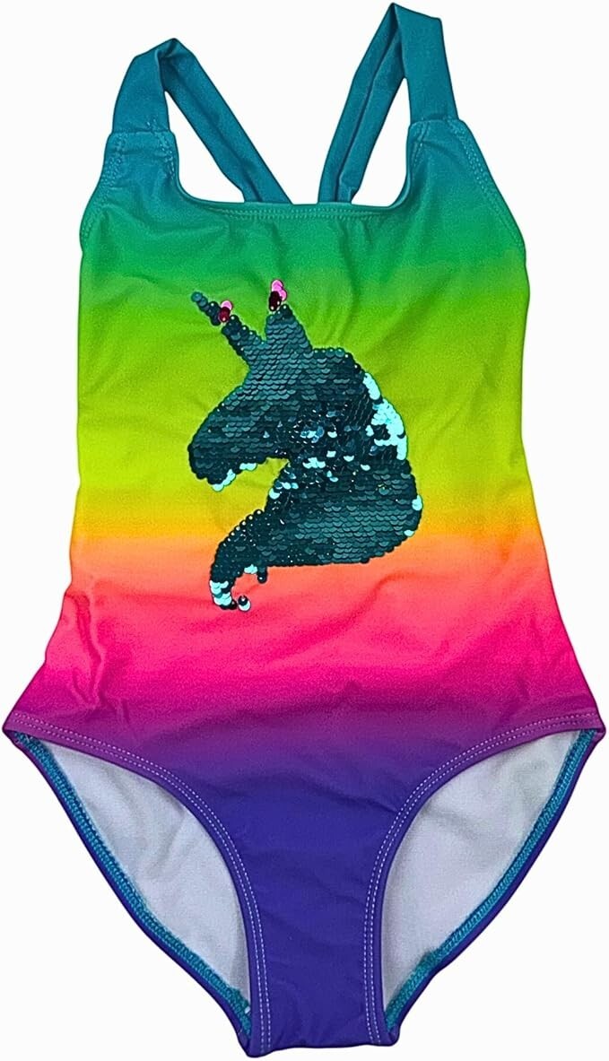 GO COCO Girls’ One Piece Unicorn Swimsuit Size , 4, 5-6, 6X, 7, 8-10, 12-14, 16