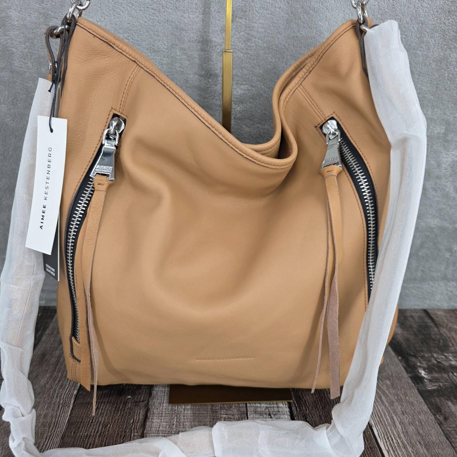 Aimee Kestenberg Zip Me Up Convertible Hobo Bag Brown Vachetta Leather Boho New