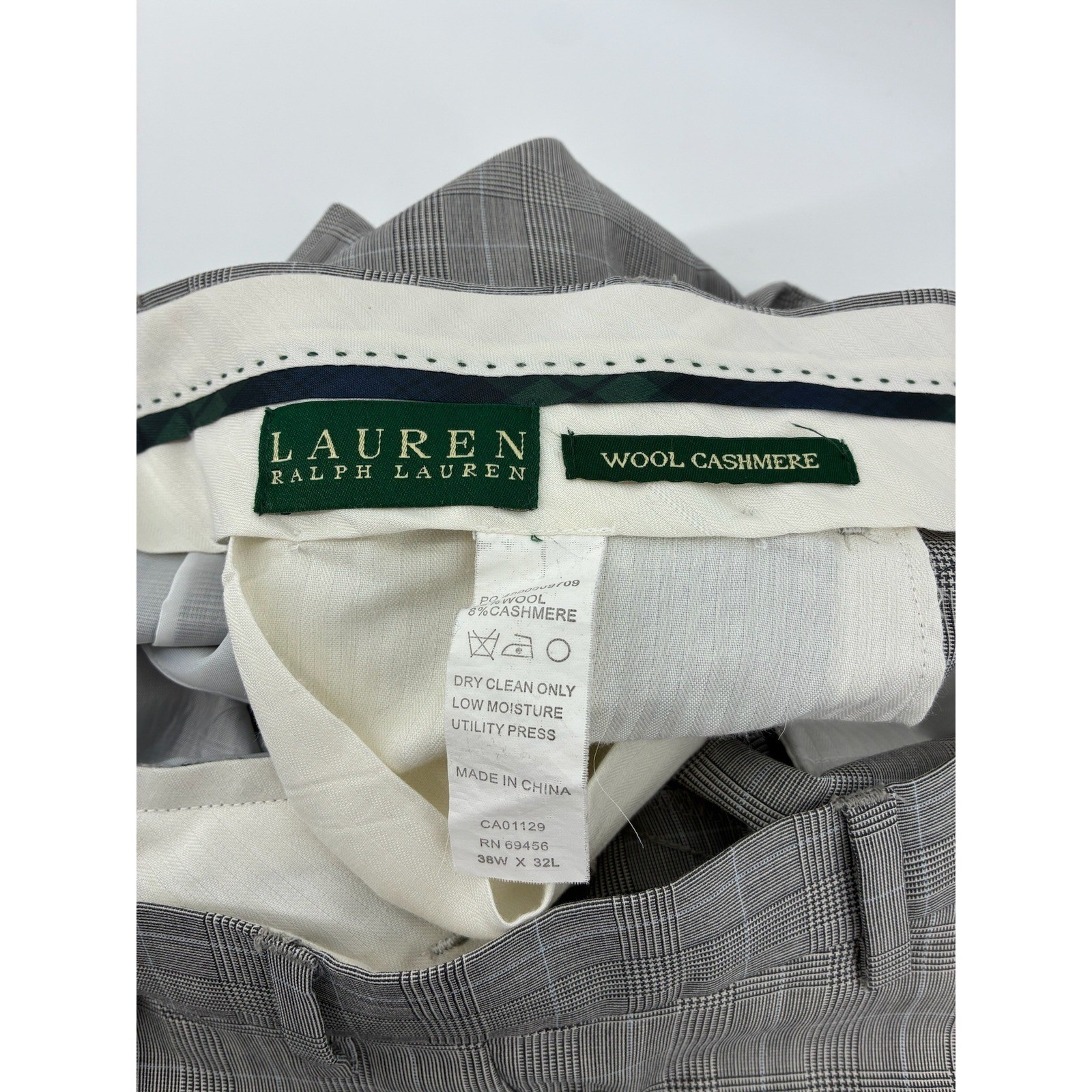 Lauren Ralph Lauren Wool Cashmere Glen Plaid Pleated Cuffed Dress Pants 38×32