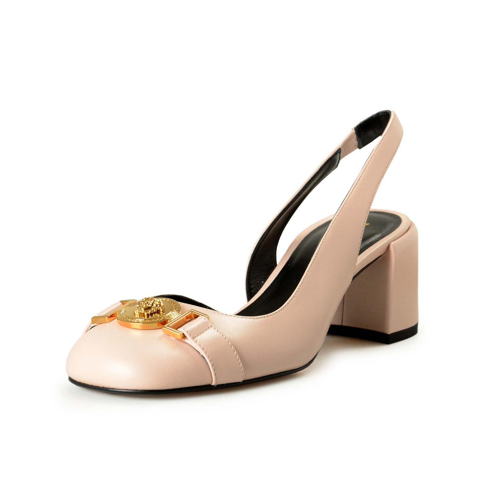 Versace Women’s Soft Pink Leather Heeled Sling Back Sandals Shoes US 10 IT 40
