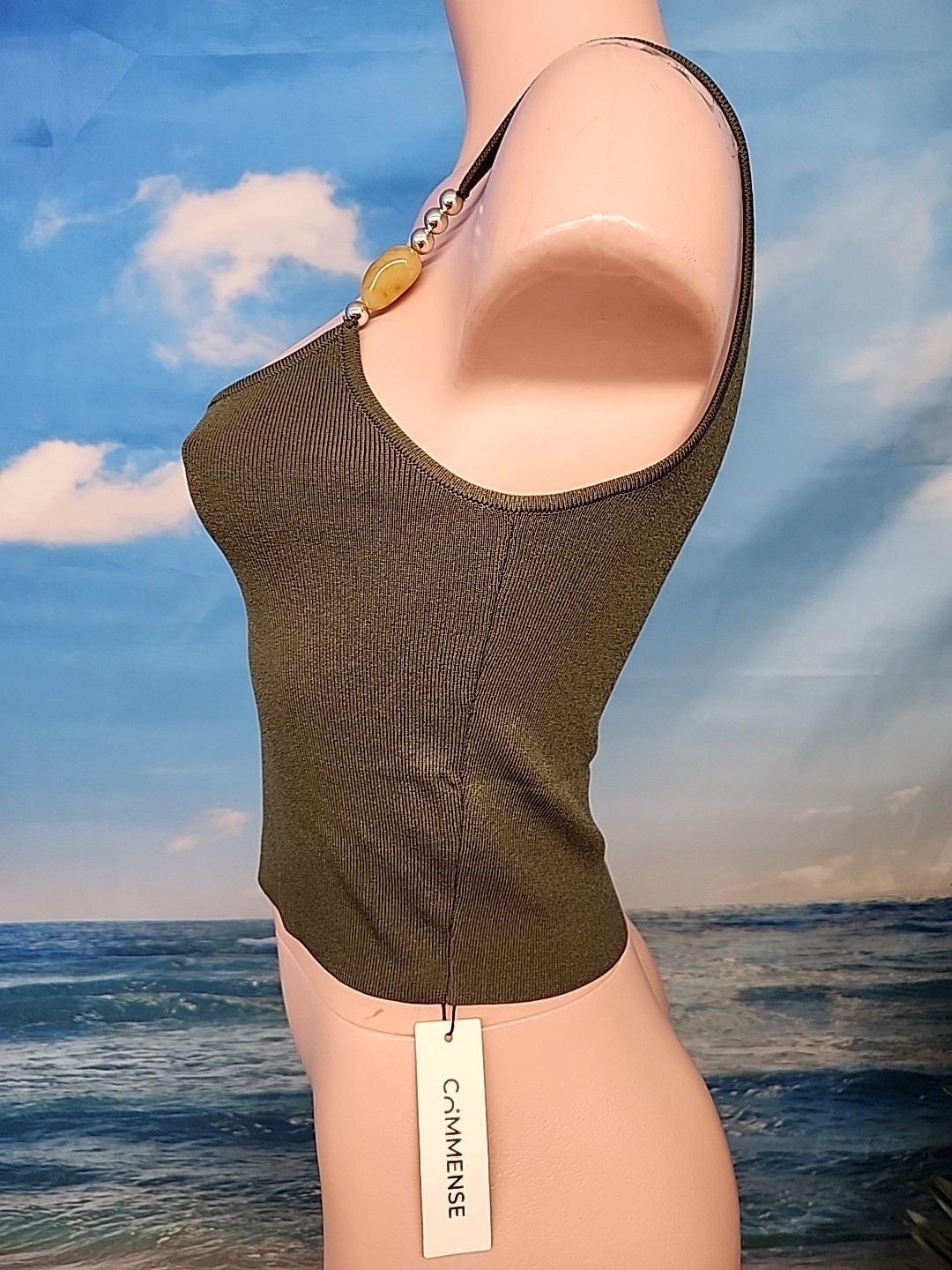 Commense Ribbed Crop Top Green Color Size Small.