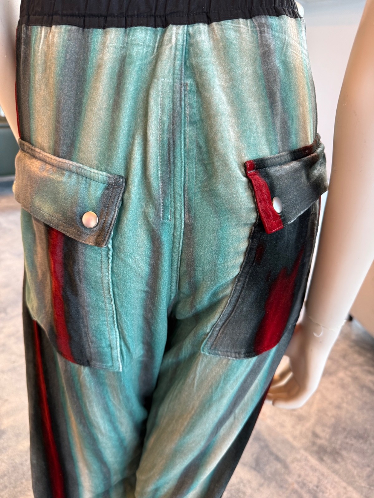 Extremely Rare Rick Owens Velvet Teal Red Wide bottom Pants size IT 52
