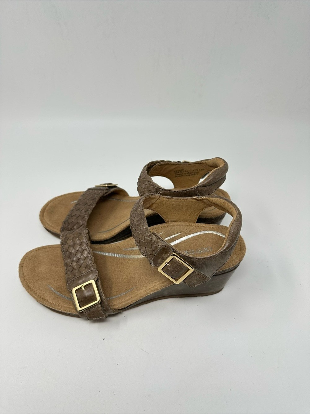 Aetrex Women’s Grace Adjustable Woven Wedge Taupe Sz 7.5-8