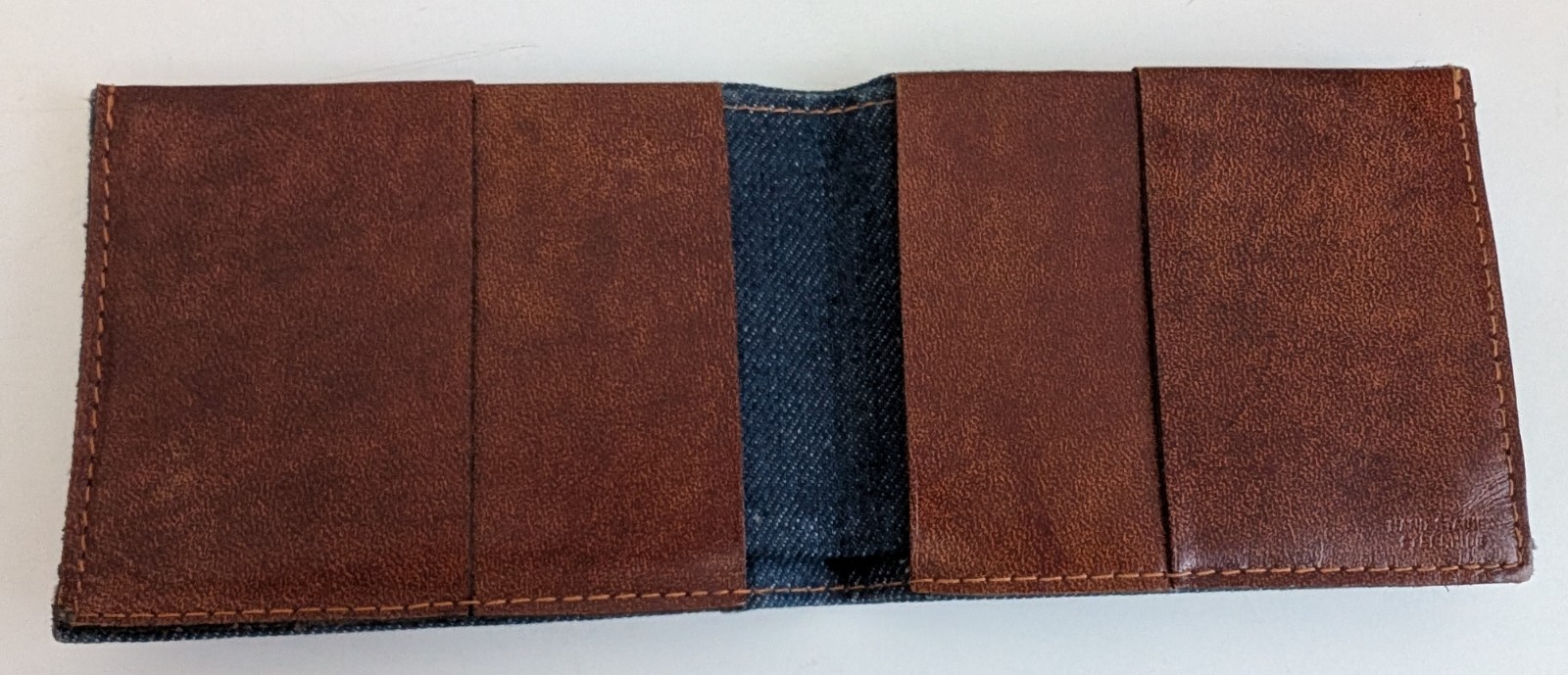 Vintage Levi Strauss denim leather wallet bifold two horse patch steerhide USA