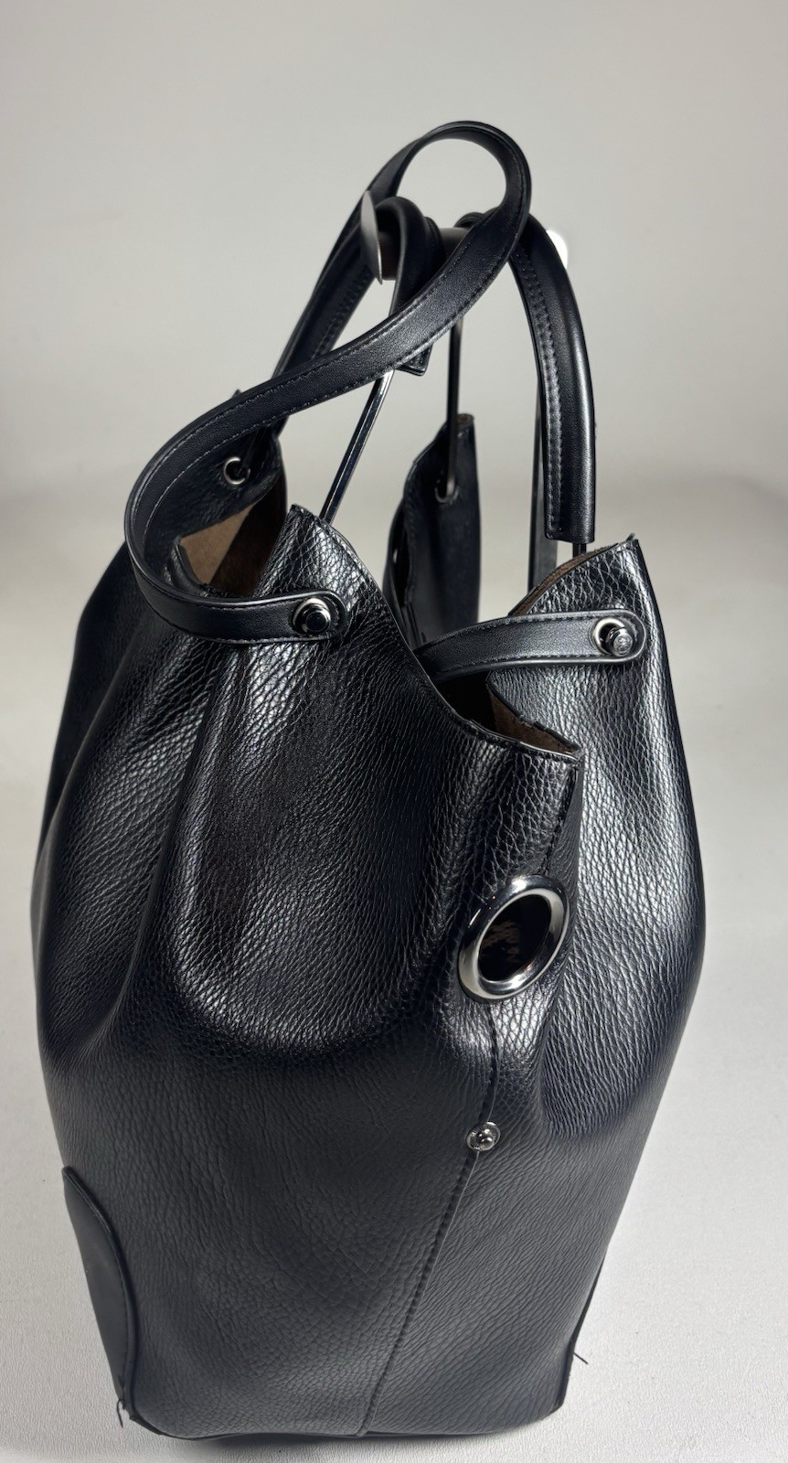 Sondra Roberts Squared Vegan Leather Tote Satchel Black Shoulder Bag Purse Large
