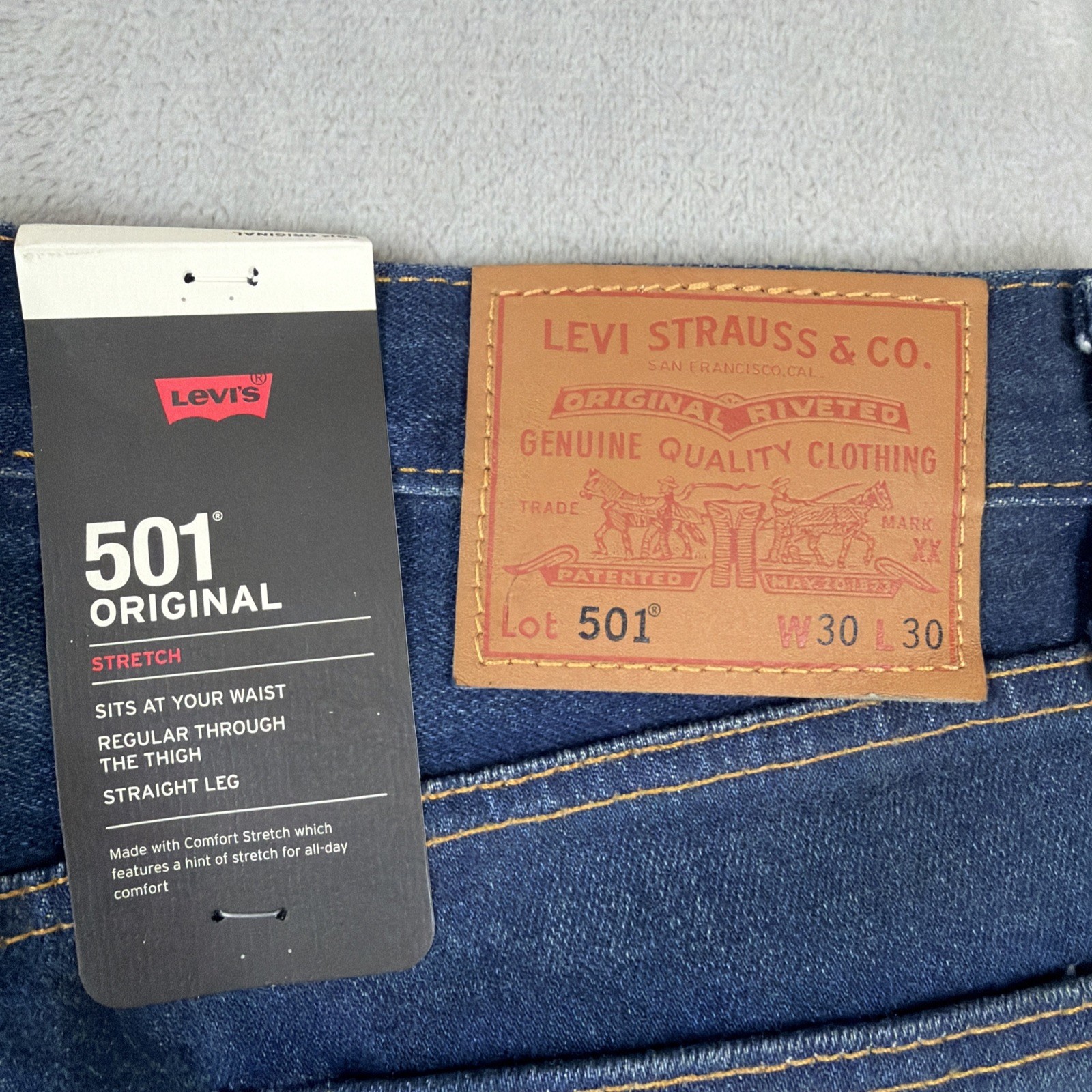 Levi’s Premium 501 Original Jeans Men’s 30×30 Blue Denim Straight Leg Stretch