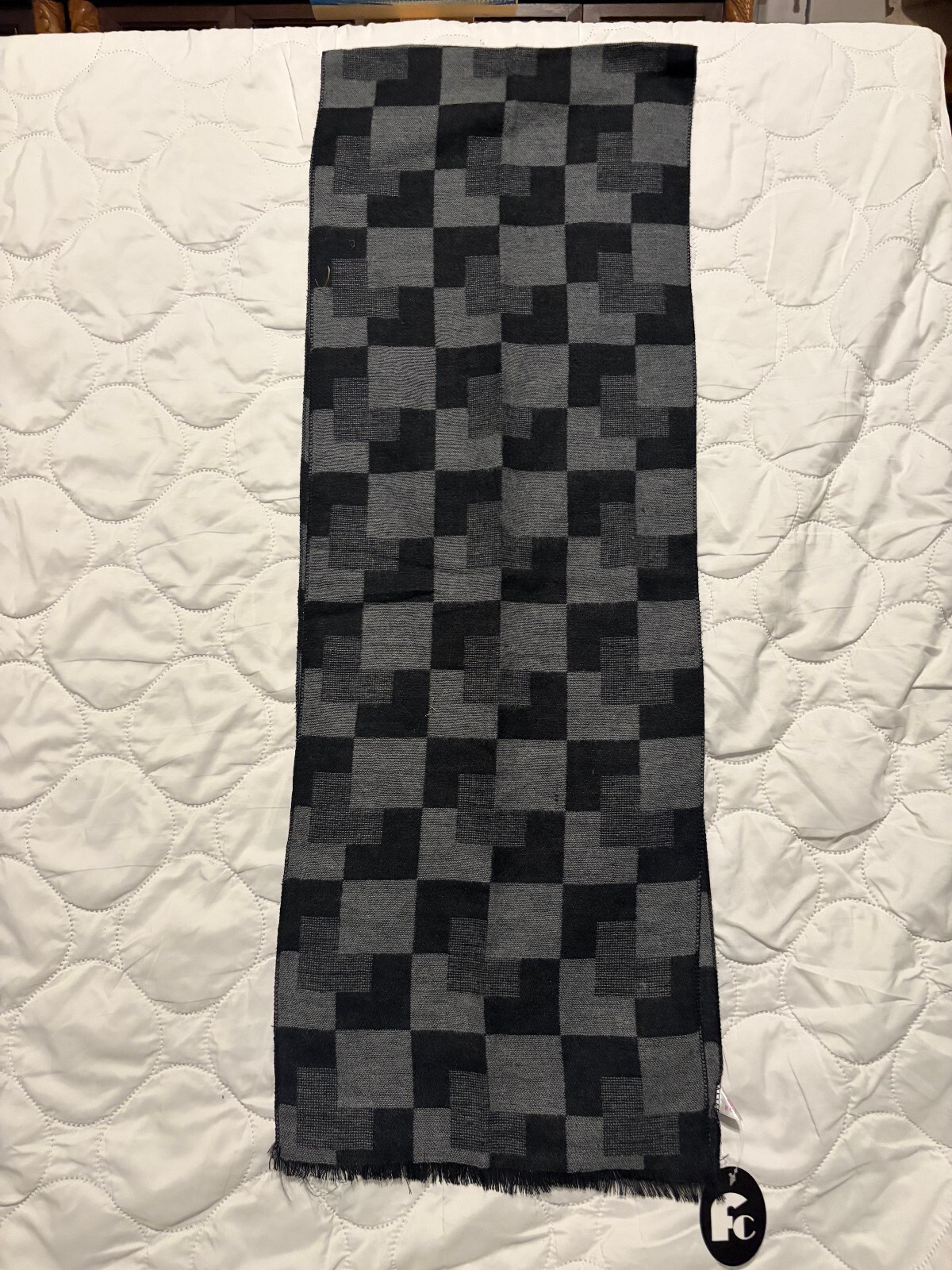 fc Gray and Black Checkered Scarf 78×13 Inches