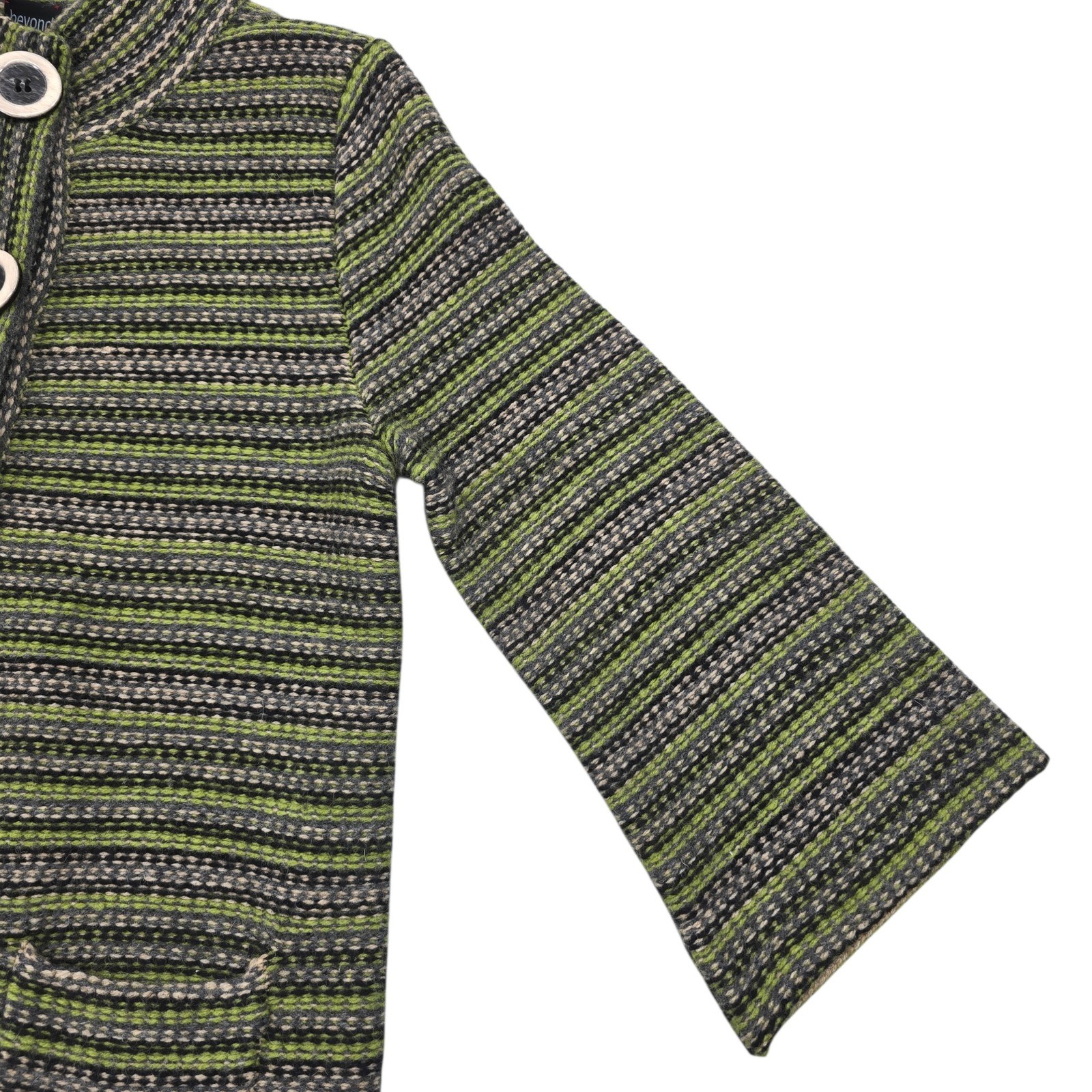 Beyond Definition Wool Blend Striped Mock Neck Cardigan Sweater Green Grey S
