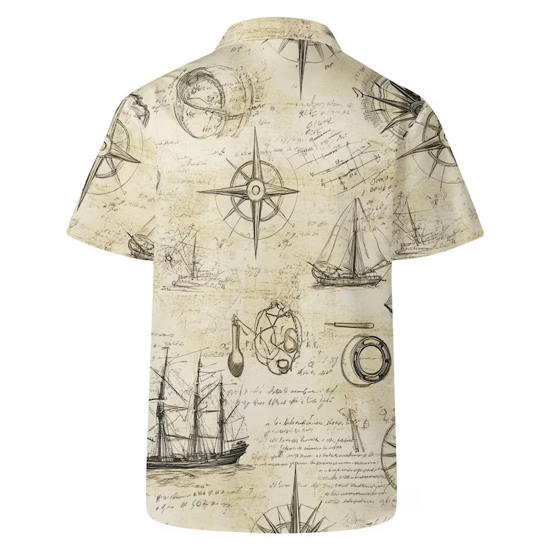 Vintage Map Sailboat Nautical Hawaiian Shirt