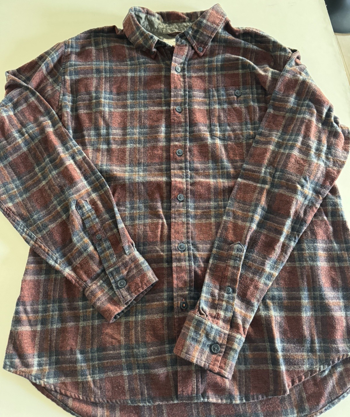 Weatherproof Vintage Men’s XL Flannel Shirt Burgundy Blue Plaid Button Down