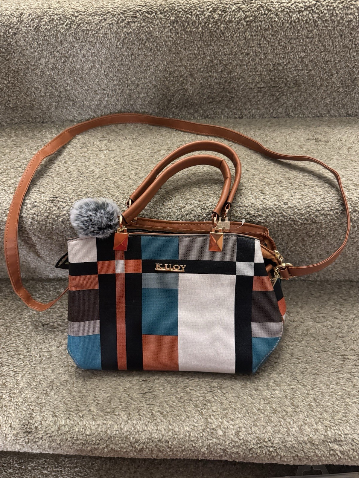 Color Block Multi Color Shoulder/Crossbody/Handbag/Satchel Purse Black Accent