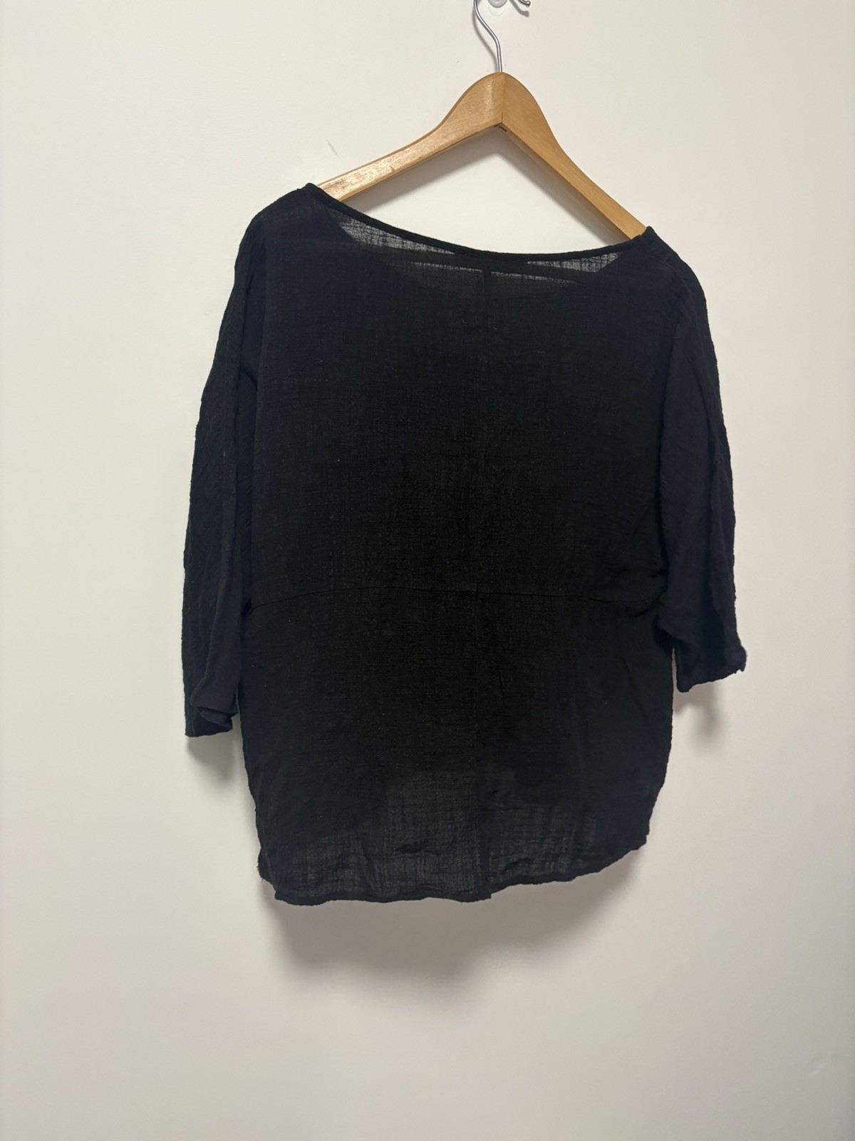 Black Cheesecloth Cotton Top 🖤 Size Large Zanzea Collection Boho Peasant Casual