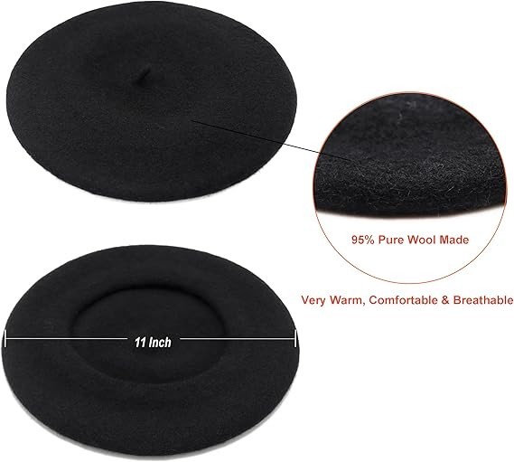 Gorro Vasco De Artista De Boina Francesa Para Mujeres Y Niñas, Color Negro NUEVO