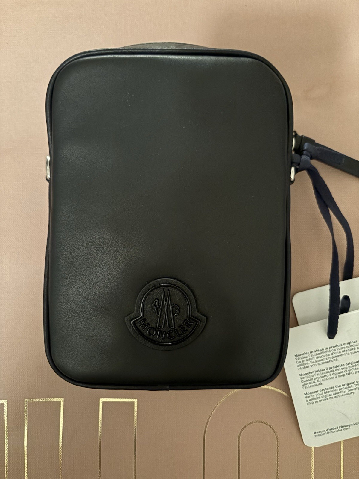 Moncler Crossbody Bag Leather Black Logo Unisex Luxury Designer