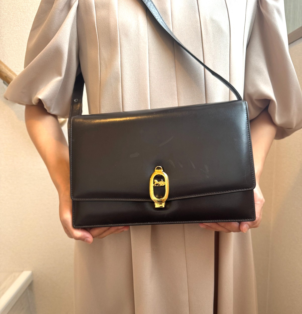 Celine Horse Carriage Flap Leather Shoulder Crossbody Bag Dark Brown Gold