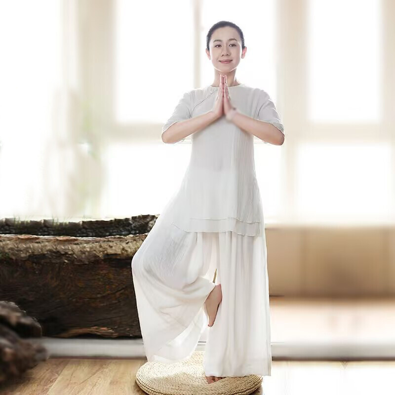 Chinese Style Womens Casual Wide Leg Pants Loose Tai chi Trousers Spring Ethnic