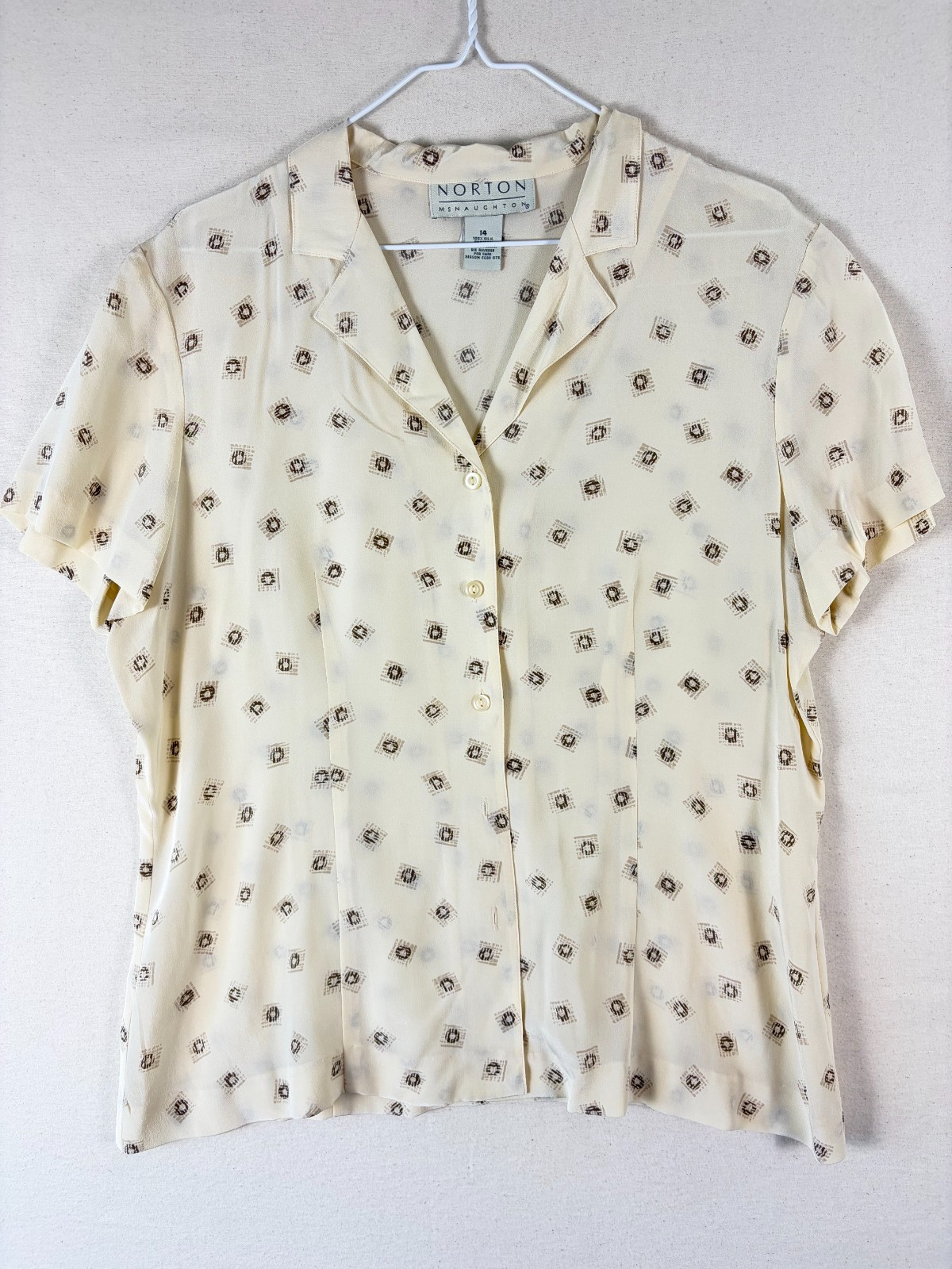 Vintage Norton McNaughton Blouse Size 14 Silk Geometric Multi