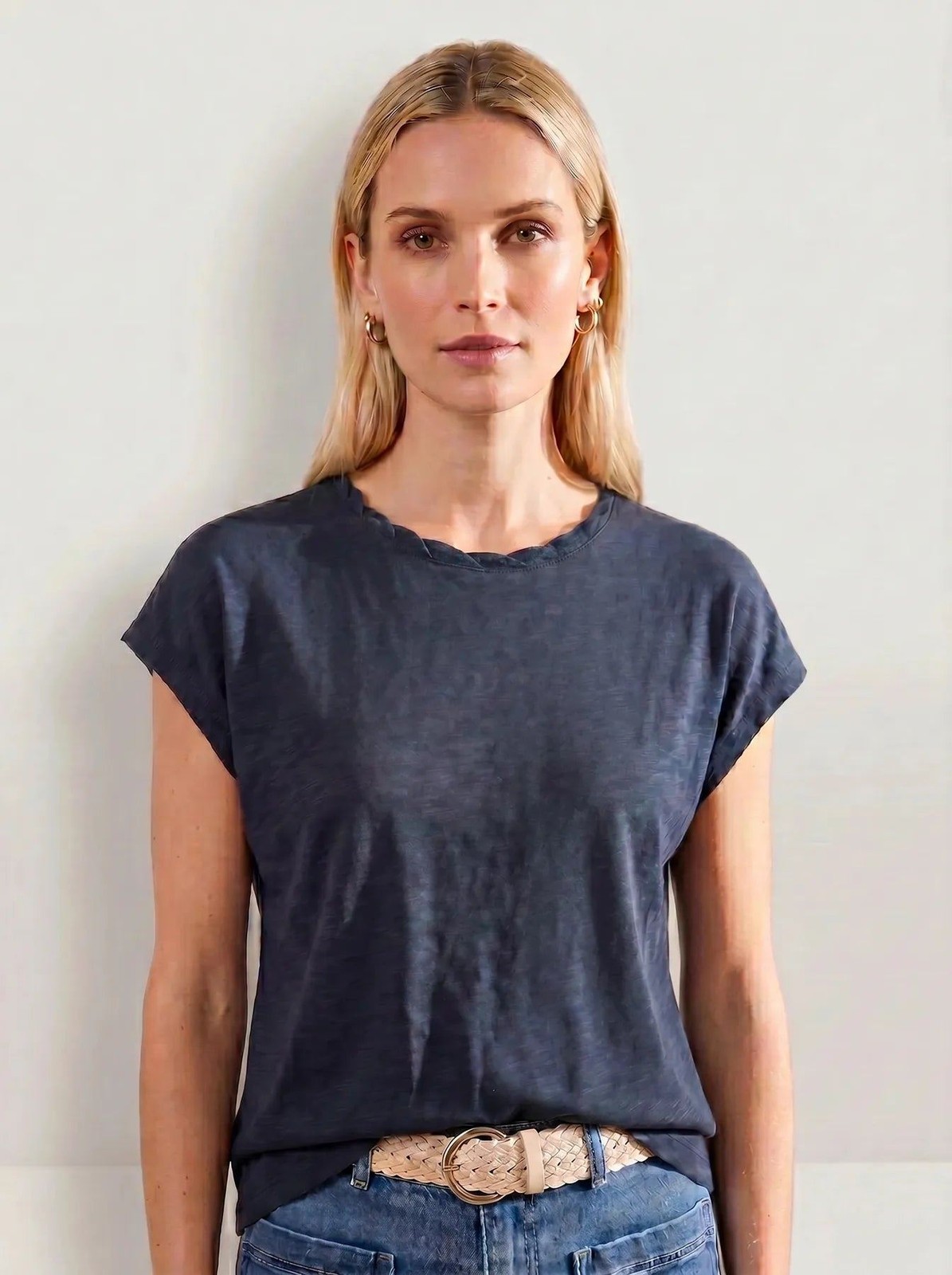 White Stuff Navy Rowan Linen T-shirt