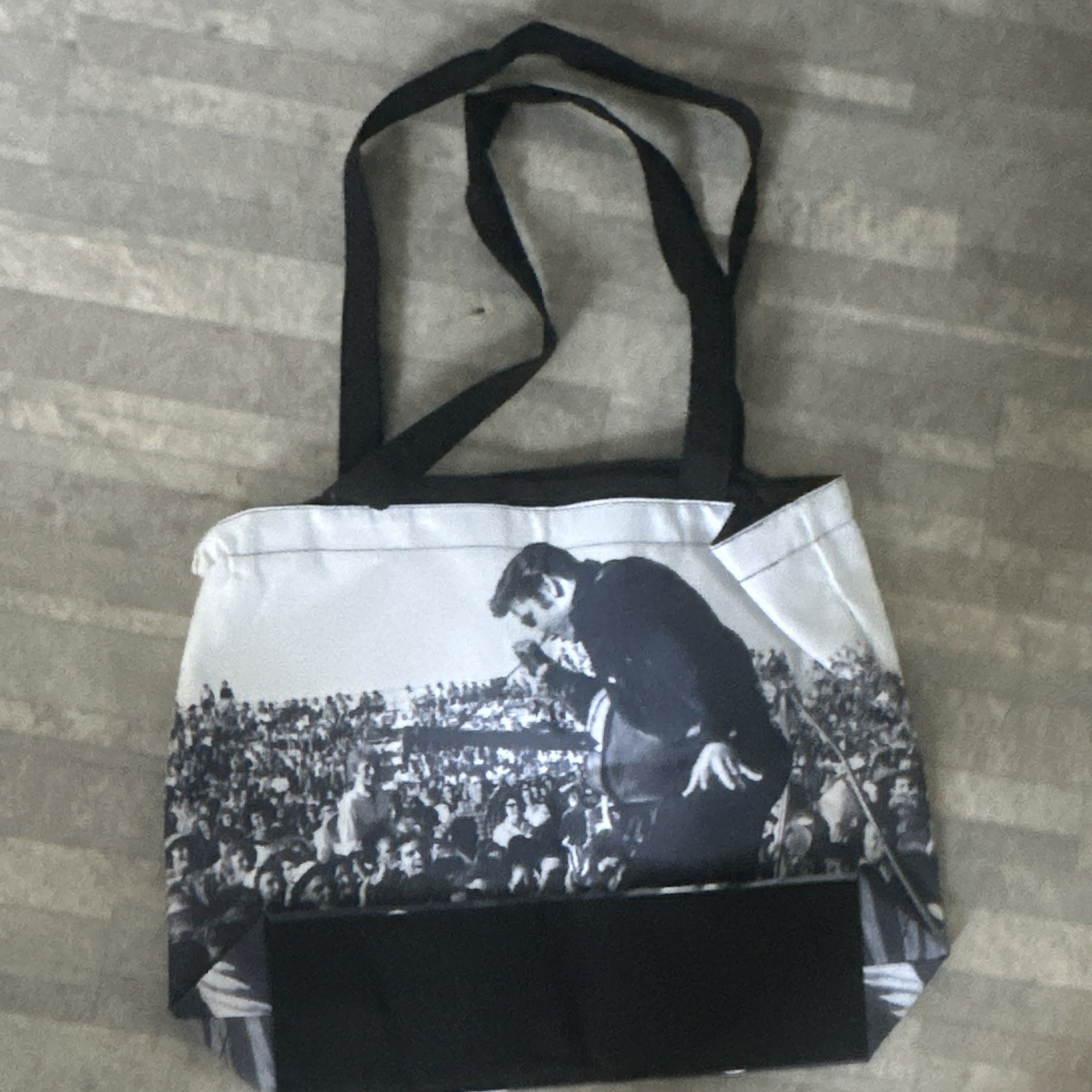 Women’s Black & White Graphic Print Tote Shoulder Bag, Music Theme, Stitching