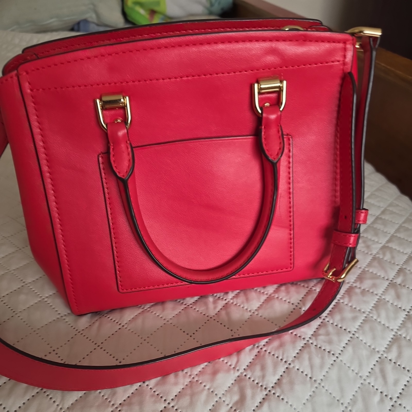 Michael Kors Benning Medium Leather Satchel Crossbody Handbag Purse