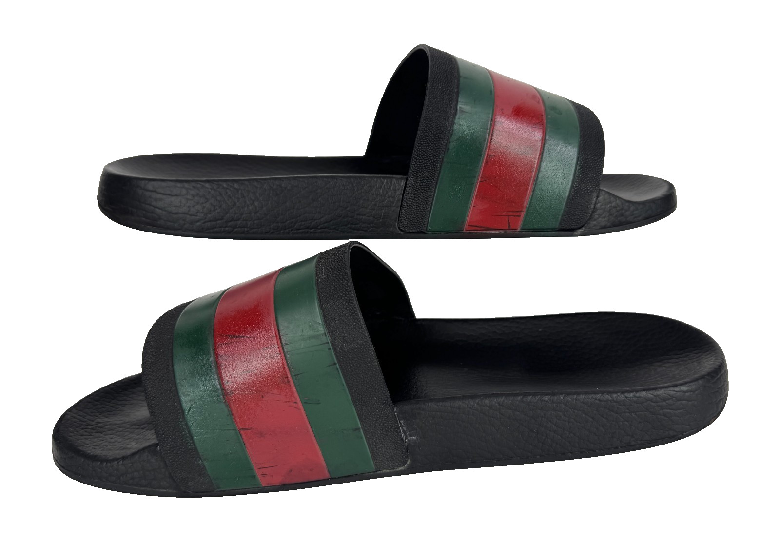 $510 Gucci Auth Men Black Web Rubber Pool Slides 9.5 US 9 UK 43 EU Sandals Shoes