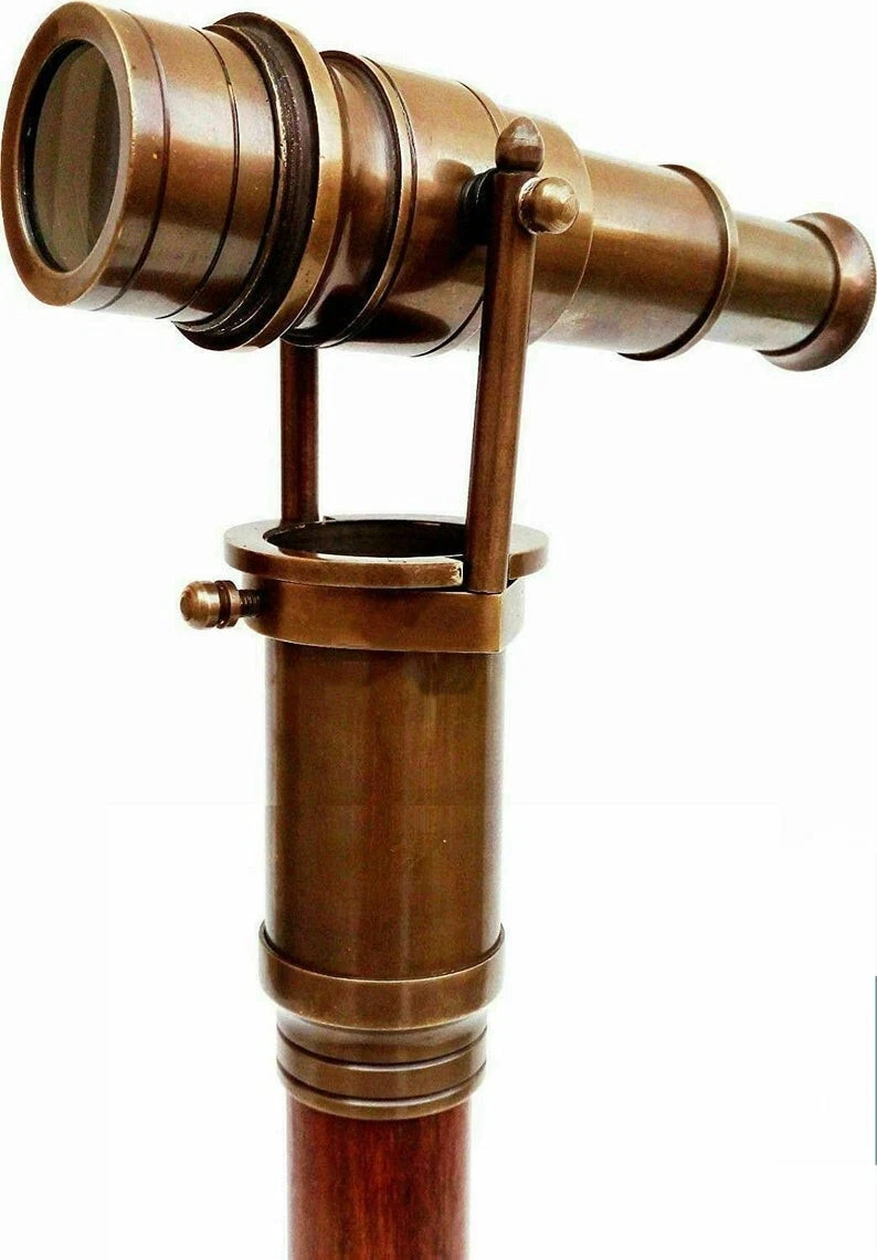 Brass Telescop Head Handle Vintage handmade Wooden Victorian Walking CANE Stick