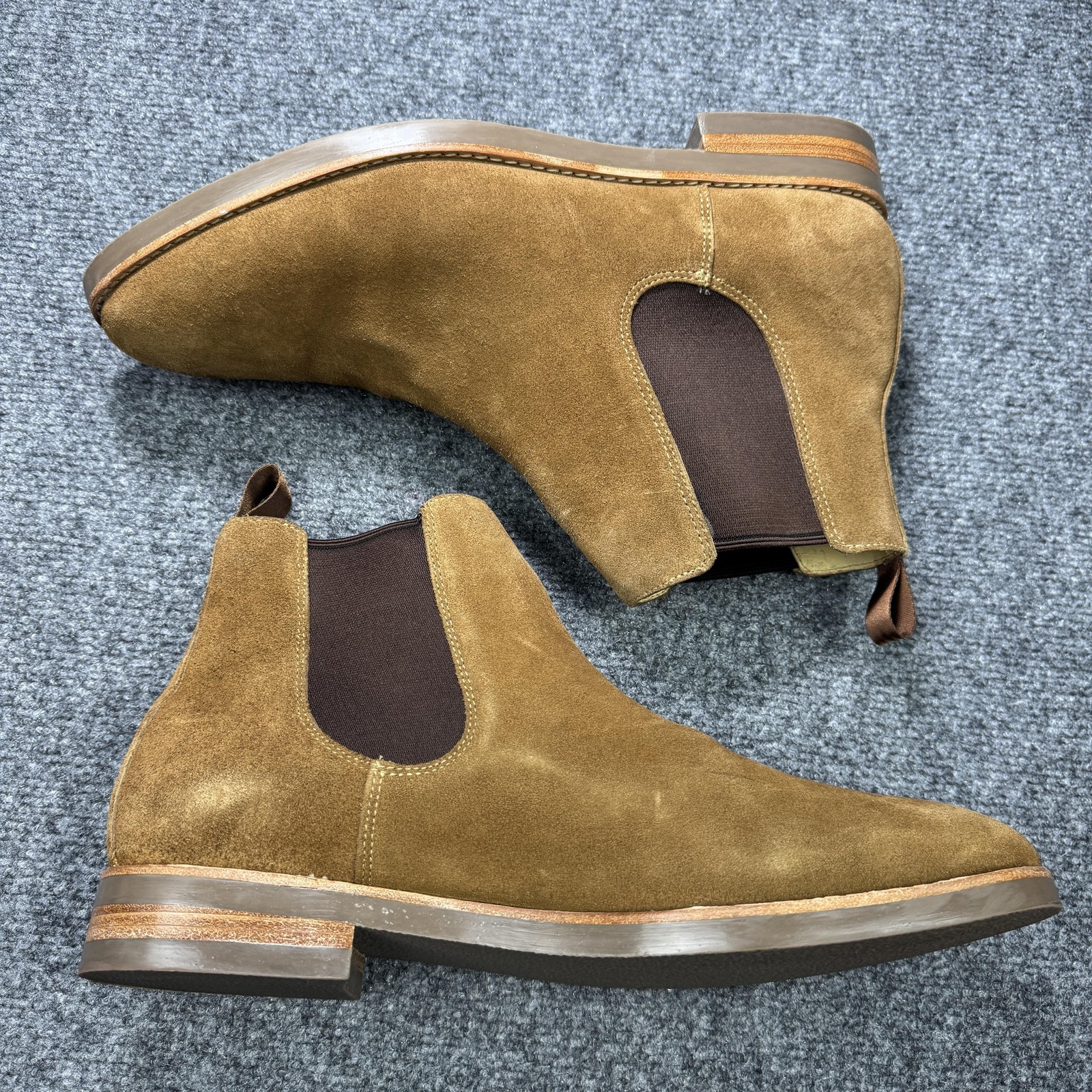 J.Crew Chelsea Boots Mens 12 Brown Suede Elastic Gore Pull Tabs BA032