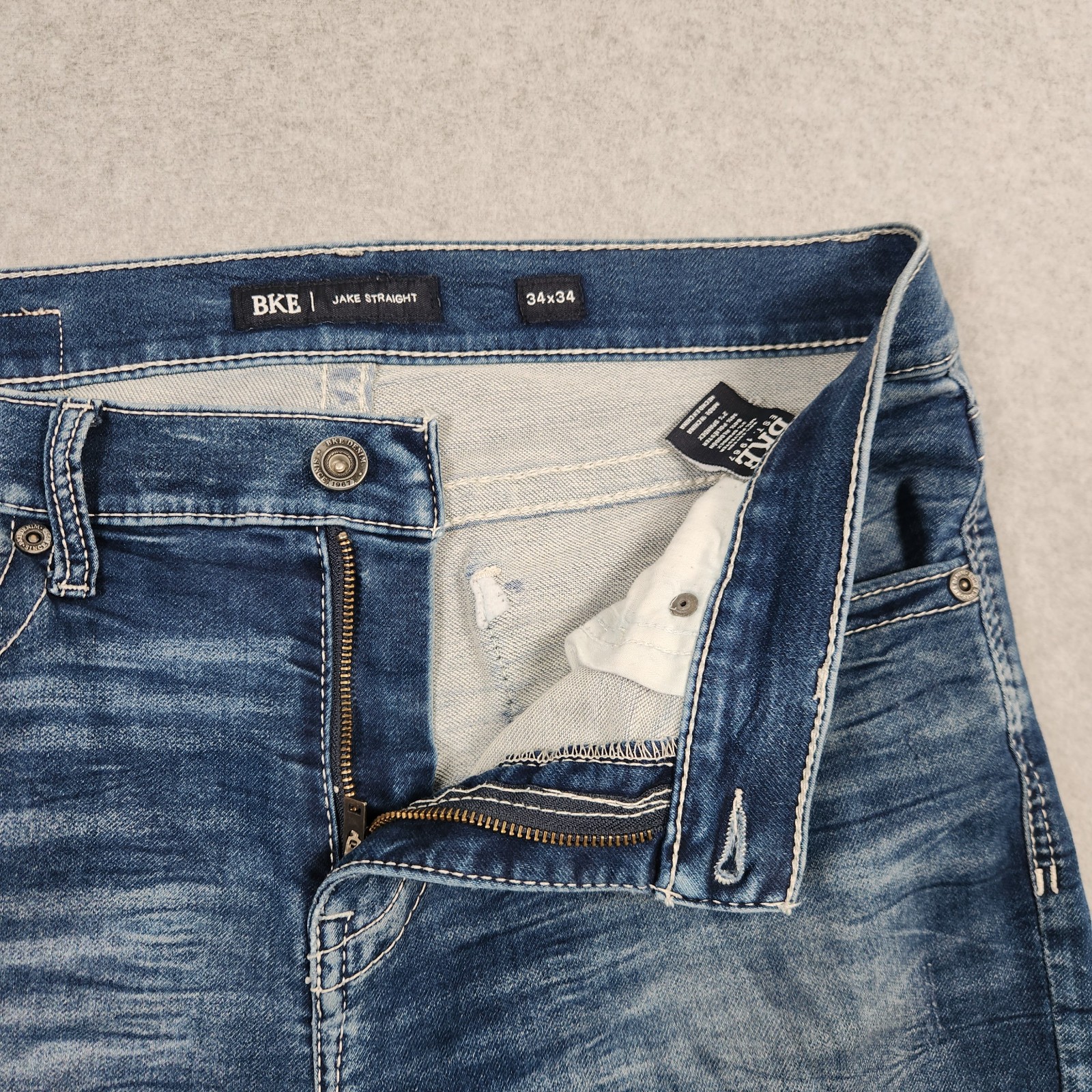 BKE Jake Jeans Mens 34×32 Blue Straight Leg Stretch Denim Medium Wash Casual