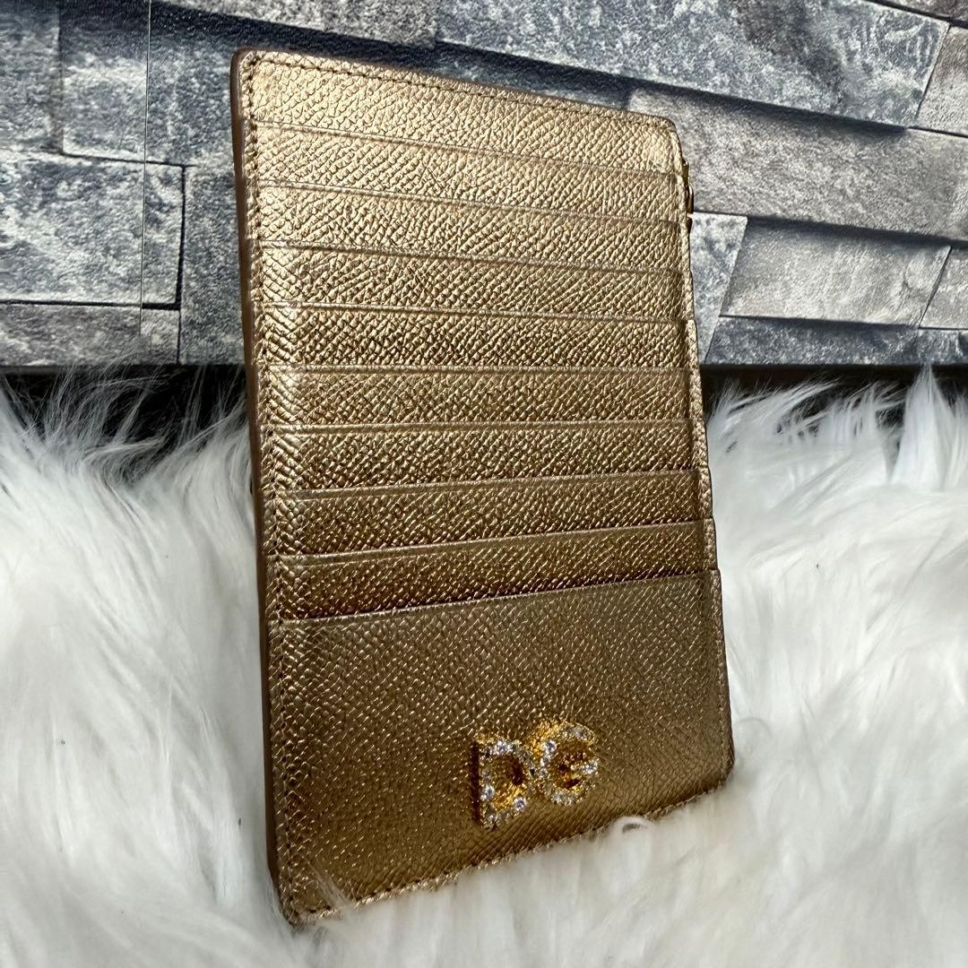 DOLCE & GABBANA DG Logo Card Case Coin Pouch Wallet Gold