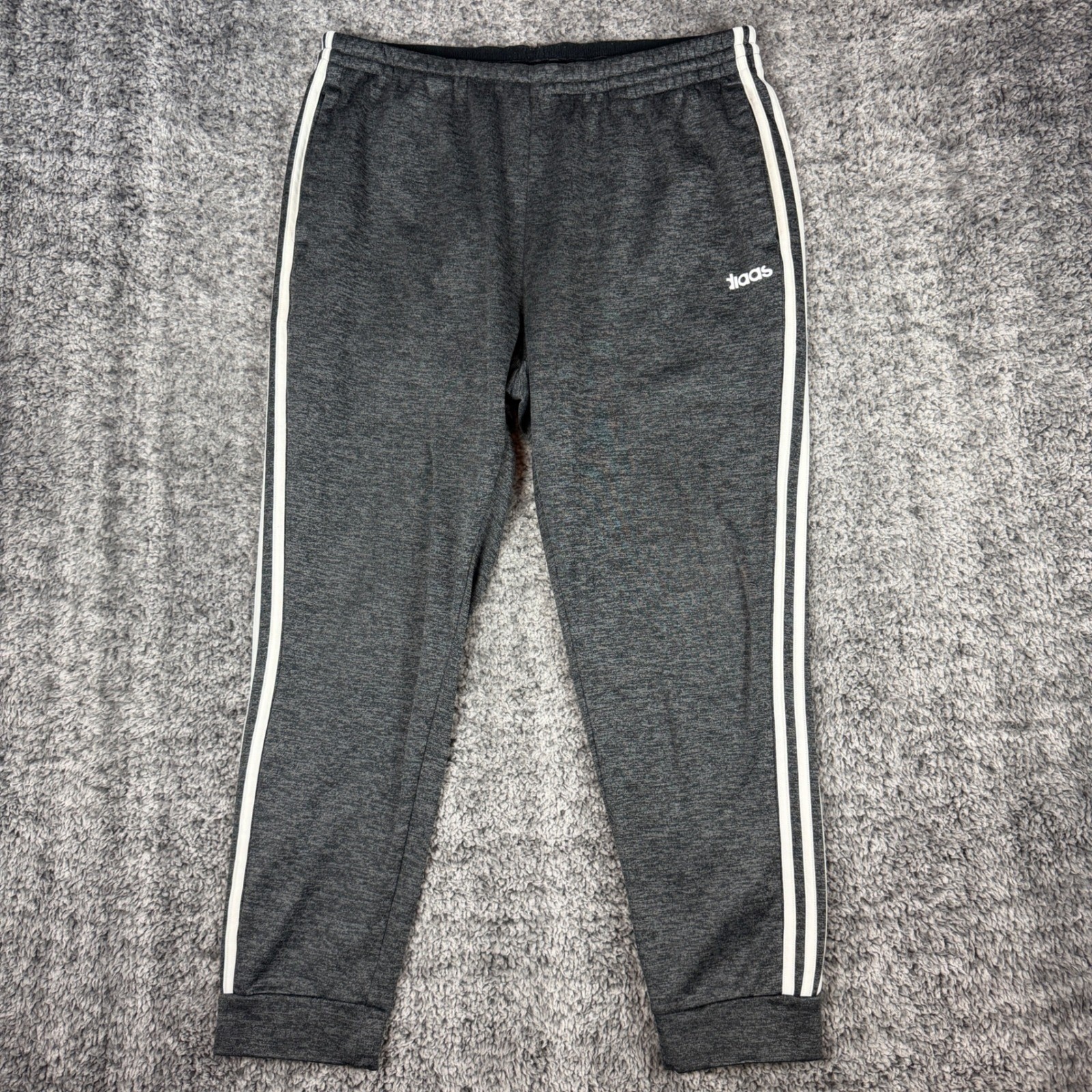 Adidas Men’s Large W34 L27 Charcoal Gray Jogger Pants White Stripes Athletic