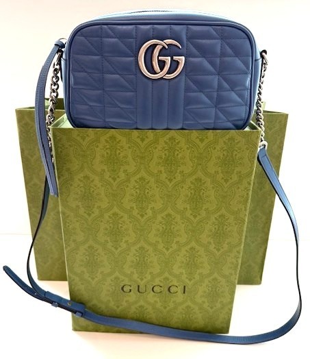 Gucci GG Marmont Blue Camera Shoulder Bag Authentic