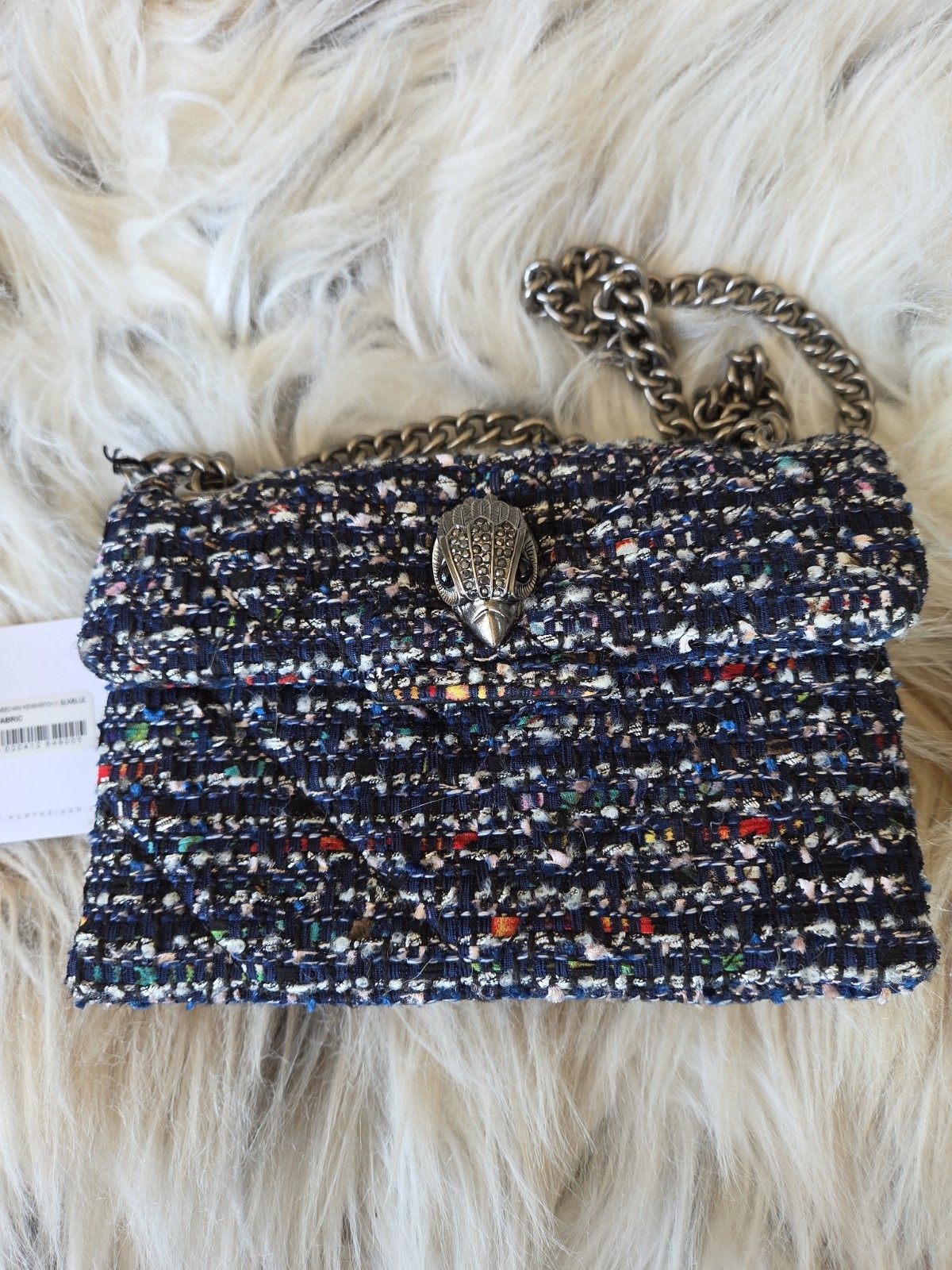 Kurt Geiger Mini Kensington Tweed Metallic Dark Multi Color Blue Bag NWT