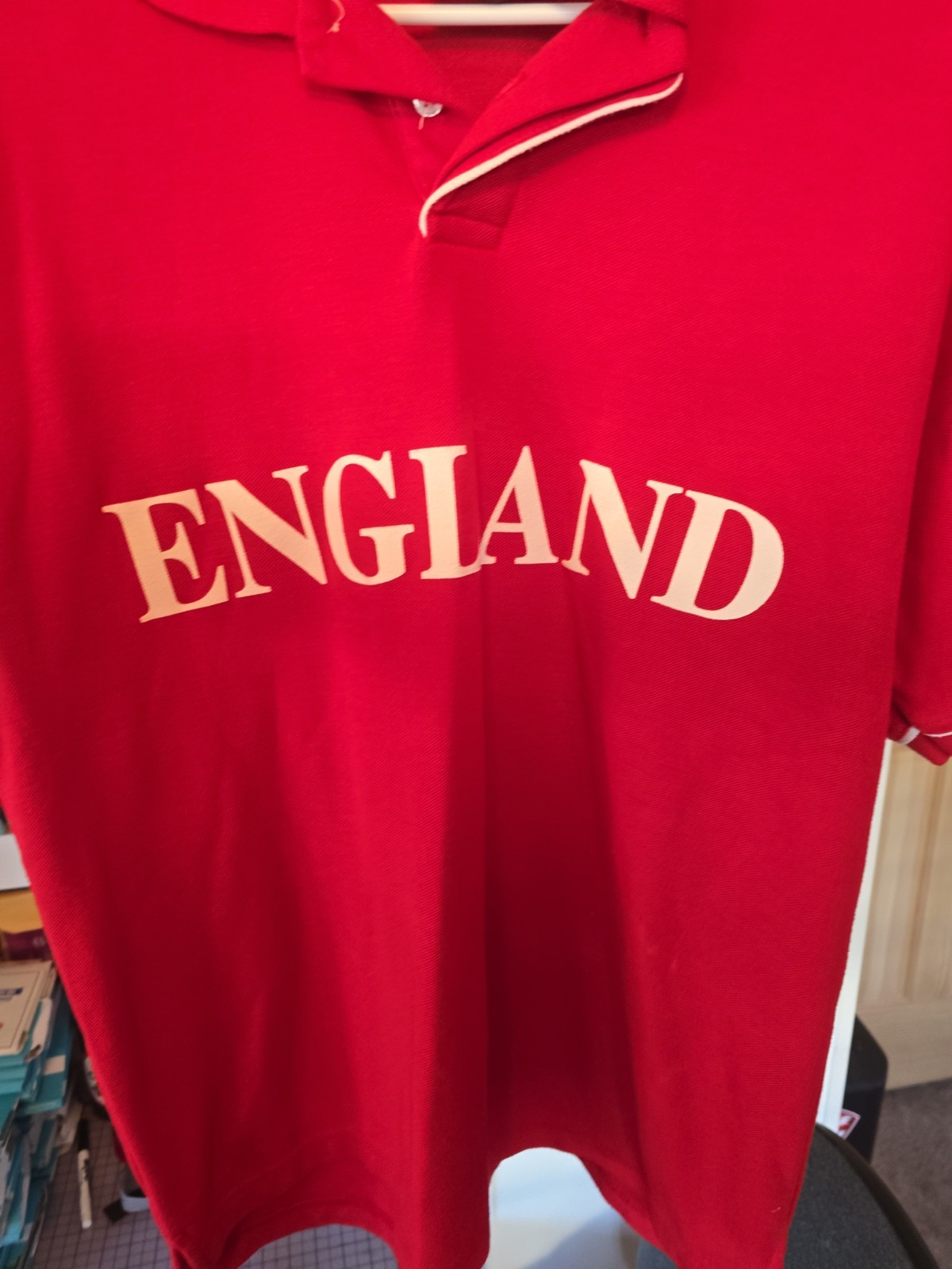 Pre Owned England Red Polo Short Sleeve Size Adult L Great For World Cup Wear