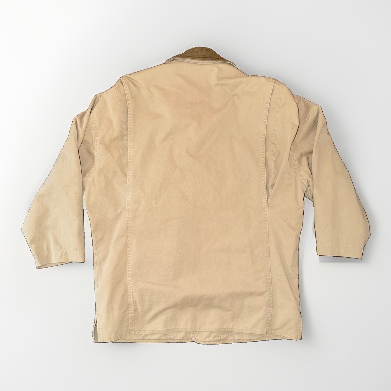 Vintage 90s Banana Republic Barn Coat Mens Tan Leather Collar Canvas Chore Large